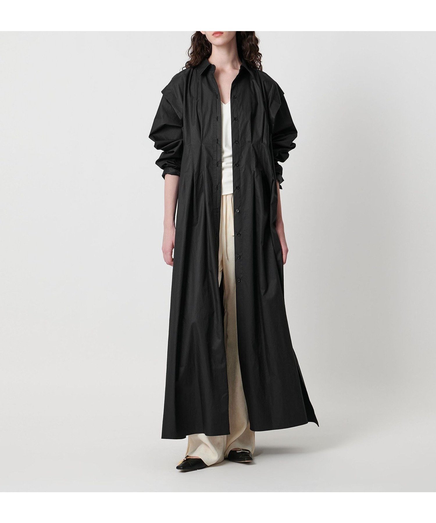 【ユナイテッドアローズ/UNITED ARROWS】のAEWEN MATOPH ウエストダーツ シャツマキシワンピース - ウォッシャブル - インテリア・キッズ・メンズ・レディースファッション・服の通販 founy(ファニー) 　ファッション　Fashion　レディースファッション　Fashion for Women　ワンピース　Dresses　マキシ丈ワンピース・ロングドレス　Maxi Dresses / Long One-Pieces　ウォッシャブル　Machine Washable　ヴィンテージ　Vintage Style　スリット　Slit, Slit Detail　ツイル　Twist, Twisted Detail　フェミニン　Feminine, Girly　ポケット　Pocket, Pocket Detail　羽織　Haori, Light Jacket　マキシ　Maxi, Full Length　モノトーン　Monotone, Black and White　BLACK|ID: prp329100004653513 ipo3291000000033634681