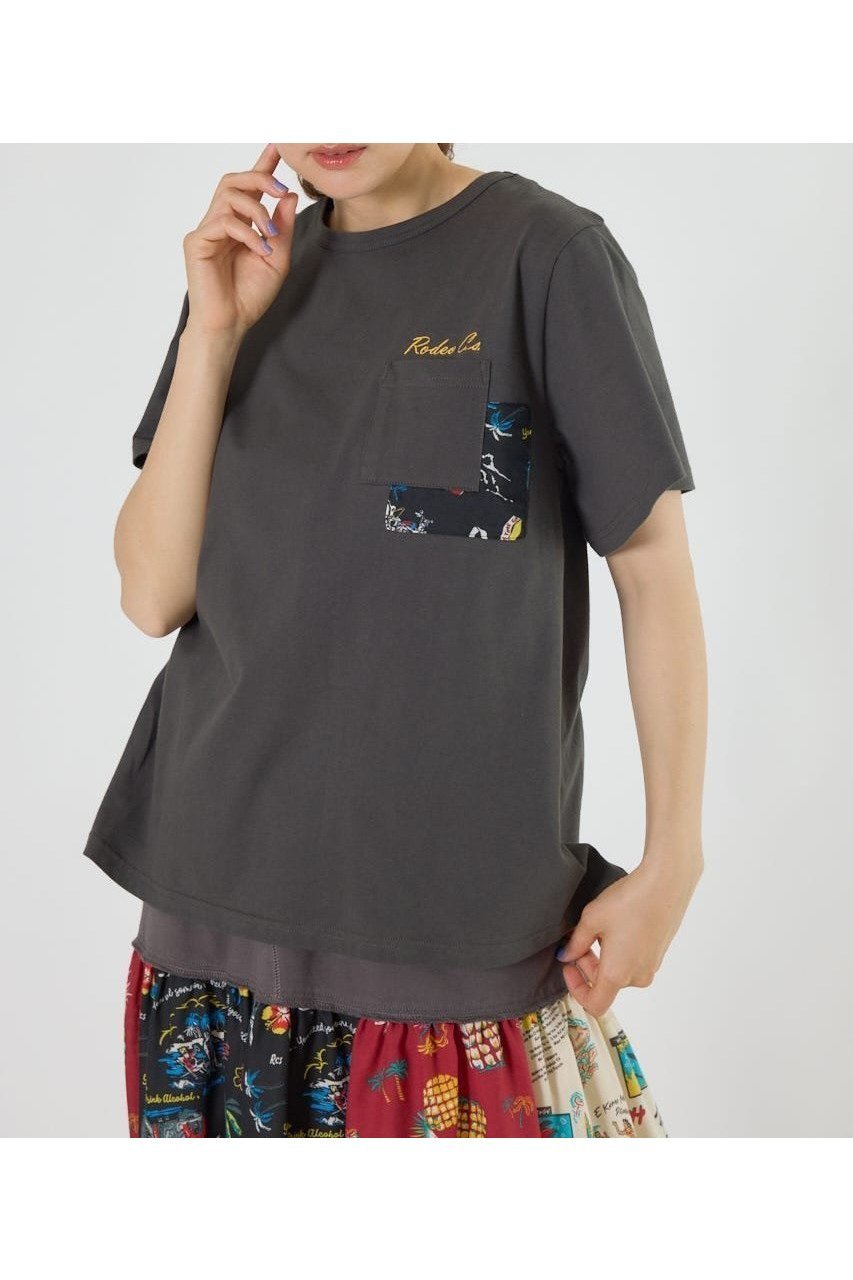 【ロデオクラウンズワイドボウル/RODEO CROWNS WIDE BOWL】のバックリボンアロハTシャツ インテリア・キッズ・メンズ・レディースファッション・服の通販 founy(ファニー) 　ファッション　Fashion　レディースファッション　Fashion for Women　トップス・カットソー　Cut & Sew Tops　シャツ・ブラウス・オフィスカジュアル　Elegant Blouses & Button-Ups　ロングTシャツ・Tシャツ　Longline T-Shirts & Tees　おすすめ　Recommended / Our Picks　アロハ　Aloha　シンプル　Simple, Minimal　セットアップ　Set-Up, Coordinated Outfit　デニム　Denim, Jeans Material　プリント　Print, Printed Pattern　ポケット　Pocket, Pocket Detail　リボン　Ribbon, Bow　定番　Standard, Basic Item　無地　Plain, Solid Color　C.GRY|ID: prp329100004653555 ipo3291000000033635130