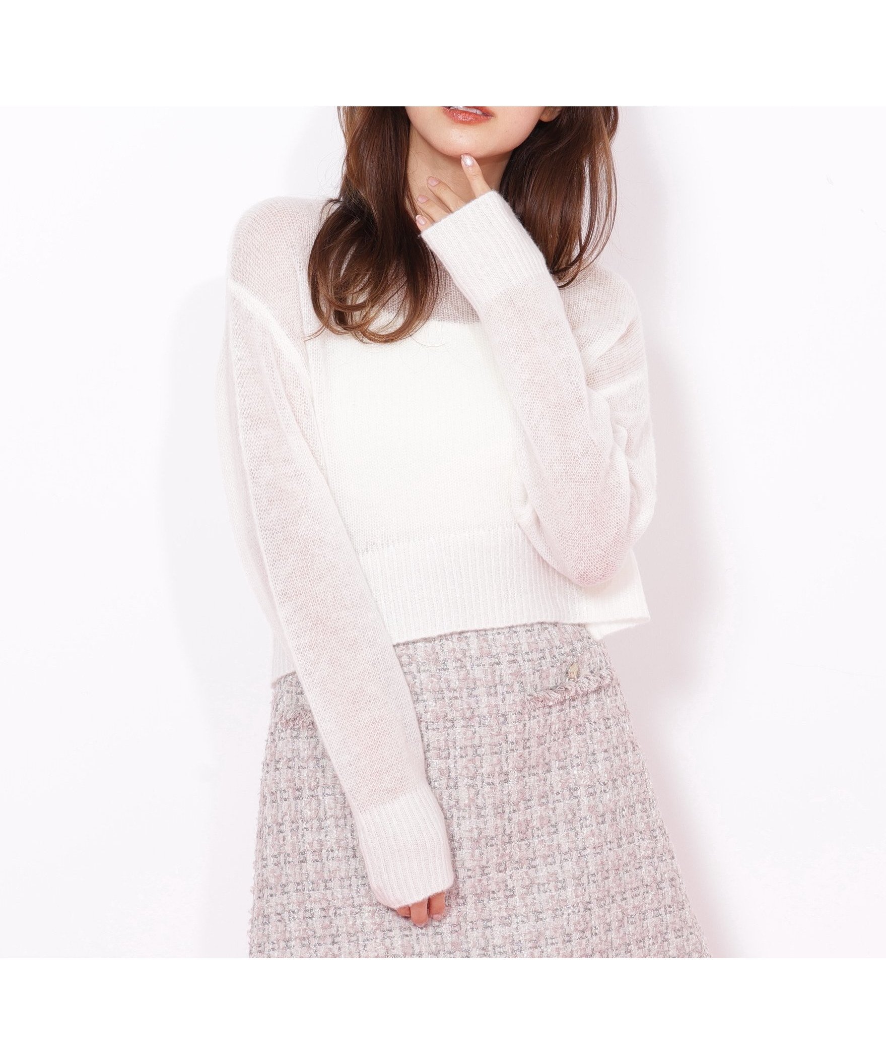 【ジルバイジルスチュアート/JILL by JILLSTUART】のシアーリボンニット インテリア・キッズ・メンズ・レディースファッション・服の通販 founy(ファニー) 　ファッション　Fashion　レディースファッション　Fashion for Women　トップス・カットソー　Cut & Sew Tops　ニット　Knit Tops & Sweaters　インナー　Innerwear　シアー　Sheer, See-Through　デニム　Denim, Jeans Material　フェミニン　Feminine, Girly　ベロア　Velour, Soft Velvet　リボン　Ribbon, Bow　オフホワイト|ID: prp329100004653574 ipo3291000000033635363