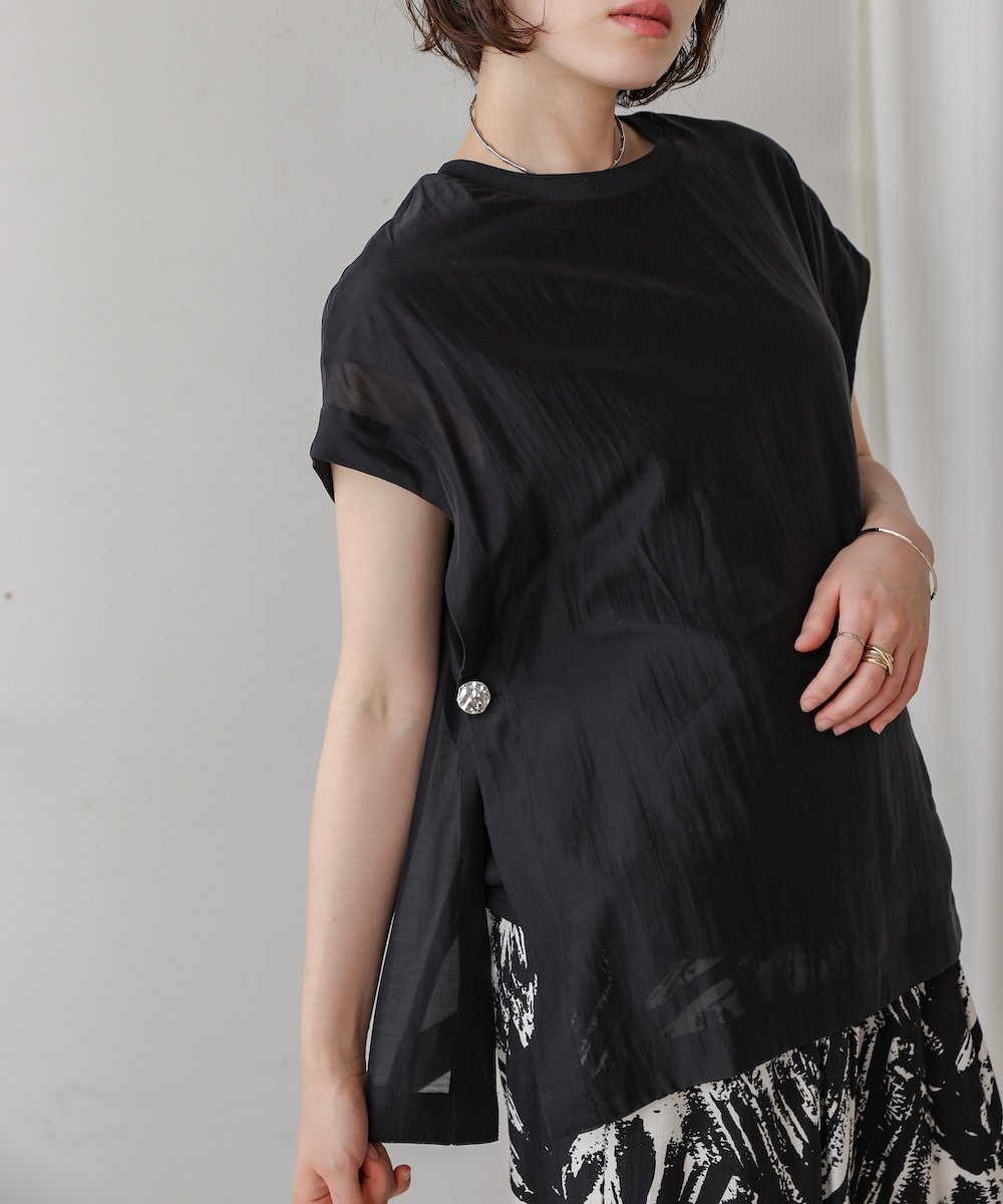 【バブ ブージュルード/Bab Bou Jeloud】のシアーカットドッキングサイドボタンプルオーバー 人気、トレンドファッション・服の通販 founy(ファニー) 　ファッション　Fashion　レディースファッション　Fashion for Women　トップス・カットソー　Cut & Sew Tops　カジュアルプルオーバー・ニットトップス　Pullovers & Knit Tops / Casual Pullovers　インナー　Innerwear　カットソー　Cut and Sewn Top　シアー　Sheer, See-Through　ドッキング　Docking, Mixed Material　再入荷　Restock / Back in Stock　夏　Summer　 other-1|ID: prp329100004653592 ipo3291000000033635626