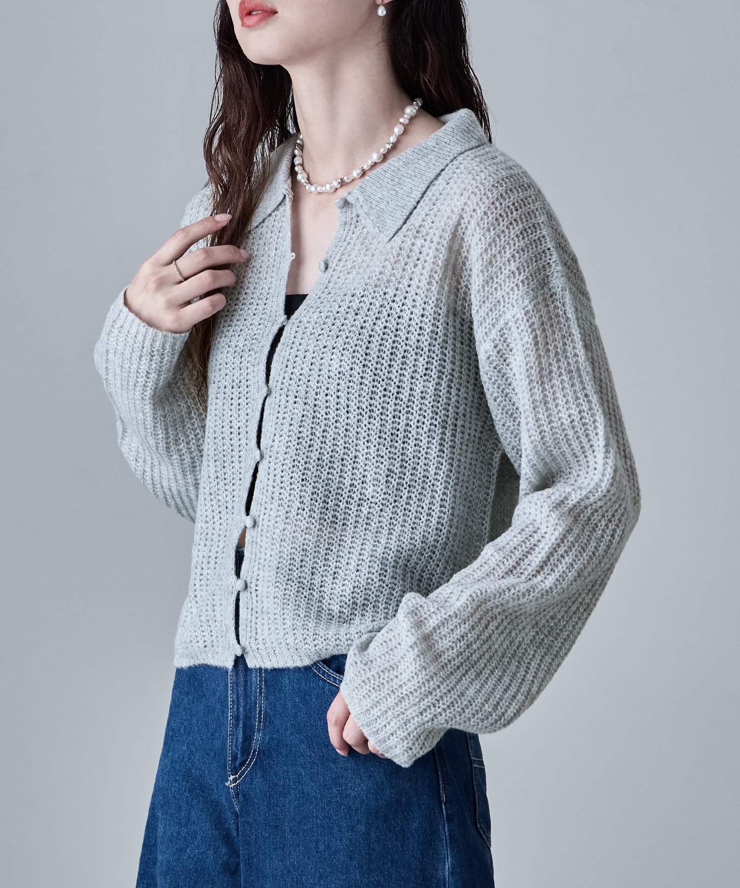 【ビーフラット/bflat】のモヘアタッチショートニットカーディガン インテリア・キッズ・メンズ・レディースファッション・服の通販 founy(ファニー) 　ファッション　Fashion　レディースファッション　Fashion for Women　トップス・カットソー　Cut & Sew Tops　ニット　Knit Tops & Sweaters　カーディガン・羽織り　Layered Style Cardigans　カーディガン　Cardigan, Knitwear　コンパクト　Compact, Small Size　ショート　Short, Short Length　トレンド　Trend, Trending Now　バランス　Balance, Style Balance　ベーシック　Basic, Essential　ポロシャツ　Polo Shirt, Collared Tee　おすすめ　Recommended / Our Picks　杢グレー|ID: prp329100004653671 ipo3291000000033636504