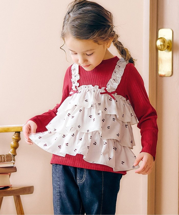 【エフオー オンラインストア/F.O.Online Store / KIDS】の【リンク】さくらんぼ・ハート柄ティアードトップス インテリア・キッズ・メンズ・レディースファッション・服の通販 founy(ファニー) https://founy.com/ ファッション Fashion キッズファッション Fashion for Kids トップス・カットソー Cut & Sew Tops 長袖 Long Sleeve, Full Sleeve |ID: prp329100004653699 ipo3291000000034064650