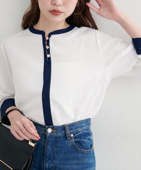 【ナチュラルクチュール/natural couture】の【WEB限定】スクエア釦配色7分袖ブラウス 人気、トレンドファッション・服の通販 founy(ファニー) ファッション Fashion レディースファッション Fashion for Women トップス・カットソー Cut & Sew Tops シャツ・ブラウス・オフィスカジュアル Elegant Blouses & Button-Ups アクセサリー Fashion Accessories カーディガン Cardigan, Knitwear クラシカル Classical, Vintage-Inspired ジャケット Jacket, Outerwear スクエア Square, Square Shape タイトスカート Pencil Skirt, Tight Skirt なめらか Smooth, Silky Texture パール Pearl, Pearl Accent ビジュー Bijou, Jewel-like Accent フェミニン Feminine, Girly フレア Flare, Flared おすすめ Recommended / Our Picks エレガント 上品 Elegant 2025年 2025 2025-2026秋冬・A/W Autumn/Winter 2025–26 AW25–26 |ID:prp329100004653720