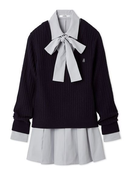 【スナイデル/SNIDEL】のシャツコンビチュニック インテリア・キッズ・メンズ・レディースファッション・服の通販 founy(ファニー) 　ファッション　Fashion　レディースファッション　Fashion for Women　トップス・カットソー　Cut & Sew Tops　シャツ・ブラウス・オフィスカジュアル　Elegant Blouses & Button-Ups　ウェーブ　Wavy Pattern　ストライプ　Stripe, Striped Pattern　ストレート　Straight, Straight Cut　トレンド　Trend, Trending Now　プリーツ　Pleats, Pleated　無地　Plain, Solid Color　レギンス　Leggings, Stretch Pants　レース　Lace, Lace Fabric　おすすめ　Recommended / Our Picks　エレガント 上品　Elegant　NVY[089]|ID: prp329100004653834 ipo3291000000033638310