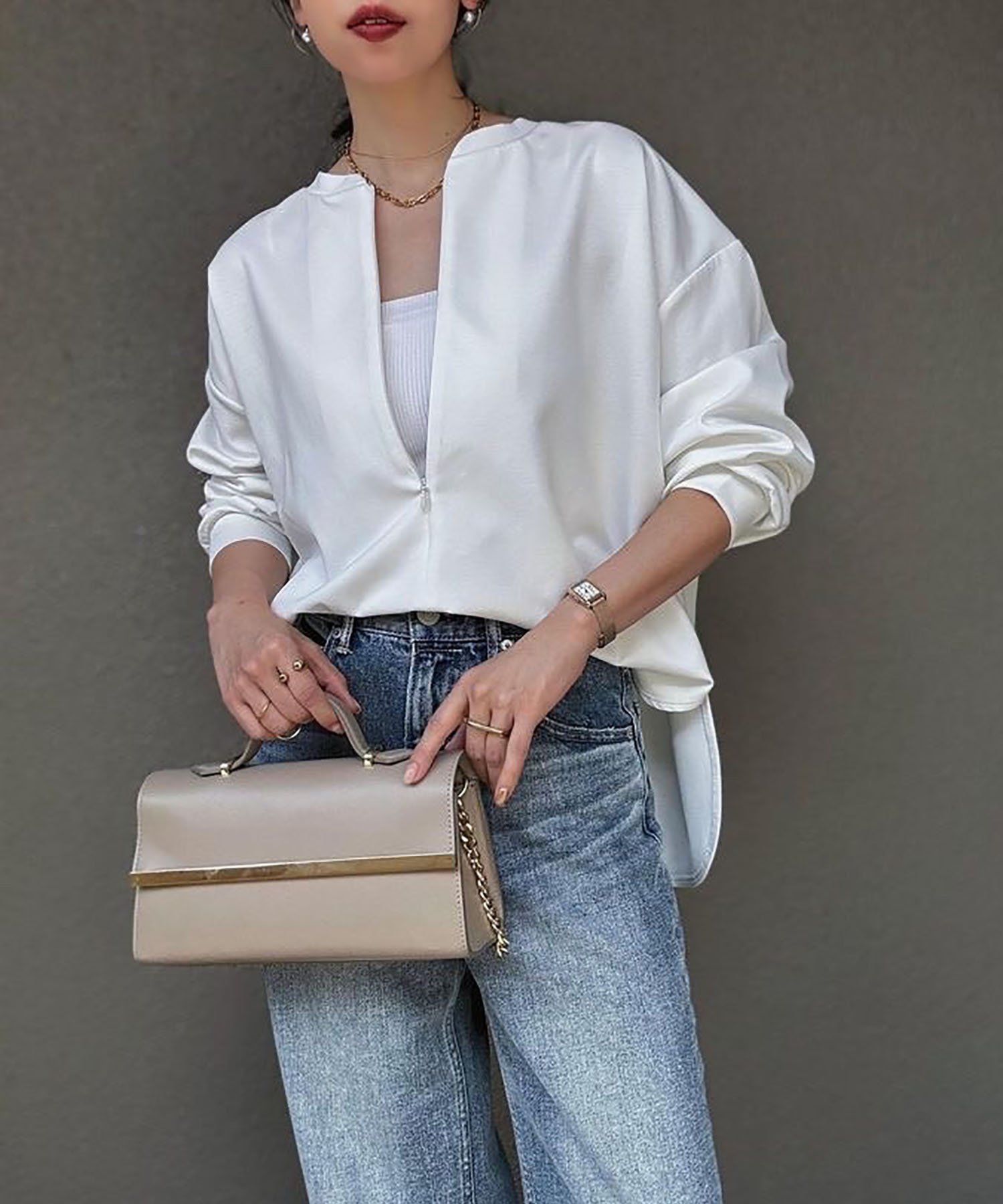 【スタイルドア/STYLEDOOR】のライトダンボールフロント2wayロングスリーブプルオーバー インテリア・キッズ・メンズ・レディースファッション・服の通販 founy(ファニー)  ファッション Fashion レディースファッション Fashion for Women トップス・カットソー Cut & Sew Tops カジュアルプルオーバー・ニットトップス Pullovers & Knit Tops / Casual Pullovers カットソー Cut and Sewn Top キャミソール Camisole, Spaghetti Strap Top シンプル Simple, Minimal スリット Slit, Slit Detail タンク Tank Top, Sleeveless Top デニム Denim, Jeans Material 長袖 Long Sleeve, Full Sleeve フロント Front, Front Design ボトム Bottoms, Lower Wear エレガント 上品 Elegant ホワイト|ID: prp329100004653870 ipo3291000000033895321