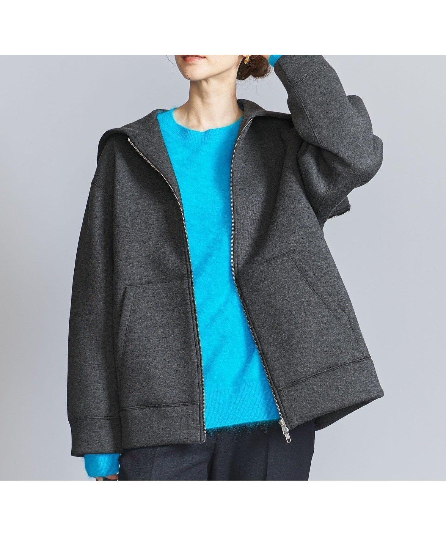 【ユナイテッドアローズ/UNITED ARROWS】のフロントジップ フーディーパーカー インテリア・キッズ・メンズ・レディースファッション・服の通販 founy(ファニー) 　ファッション　Fashion　レディースファッション　Fashion for Women　トップス・カットソー　Cut & Sew Tops　レディースパーカー・カジュアルフーディー　Casual Hoodies & Sweatshirts　インナー　Innerwear　秋　Autumn　シンプル　Simple, Minimal　ジップ　Zip, Zipper　なめらか　Smooth, Silky Texture　バランス　Balance, Style Balance　フォルム　Silhouette, Form　ボトム　Bottoms, Lower Wear　ポケット　Pocket, Pocket Detail　冬　Winter / This Winter　おすすめ　Recommended / Our Picks　DK.GRAY|ID: prp329100004653917 ipo3291000000033639277