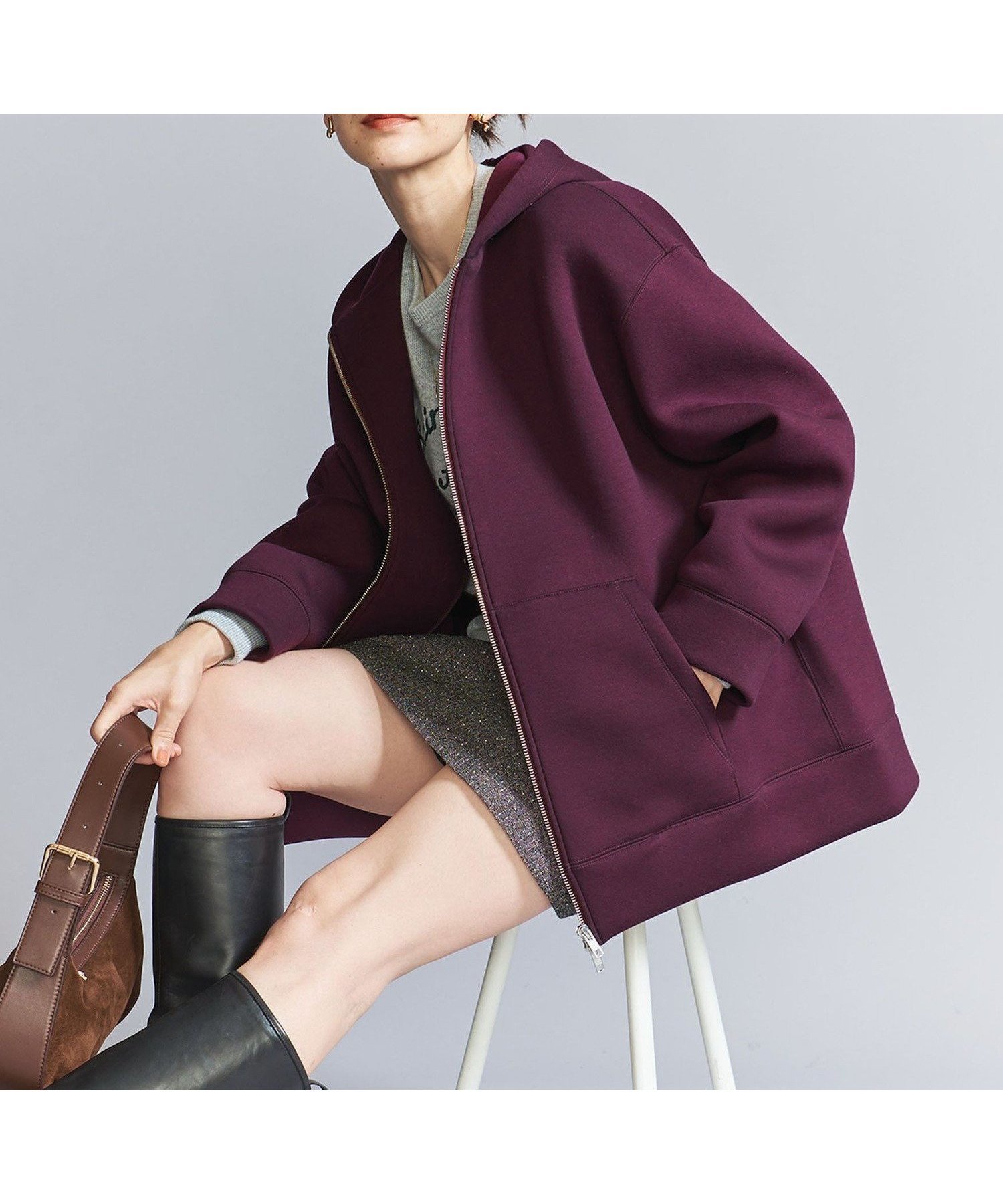 【ユナイテッドアローズ/UNITED ARROWS】のフロントジップ フーディーパーカー インテリア・キッズ・メンズ・レディースファッション・服の通販 founy(ファニー) 　ファッション　Fashion　レディースファッション　Fashion for Women　トップス・カットソー　Cut & Sew Tops　レディースパーカー・カジュアルフーディー　Casual Hoodies & Sweatshirts　インナー　Innerwear　秋　Autumn　シンプル　Simple, Minimal　ジップ　Zip, Zipper　なめらか　Smooth, Silky Texture　バランス　Balance, Style Balance　フォルム　Silhouette, Form　ボトム　Bottoms, Lower Wear　ポケット　Pocket, Pocket Detail　冬　Winter / This Winter　おすすめ　Recommended / Our Picks　WINE|ID: prp329100004653917 ipo3291000000033639278