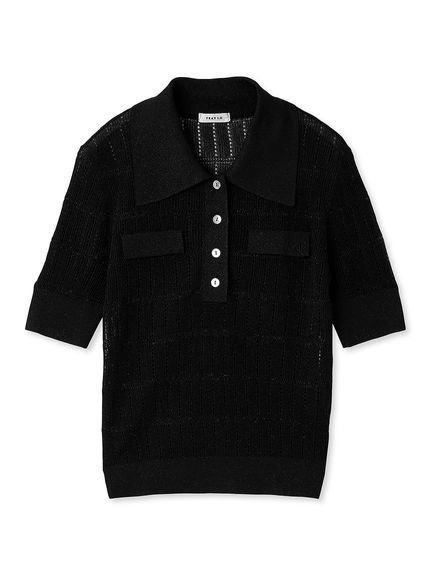 【フレイ アイディー/FRAY I.D】のアイレットシアーポロニット インテリア・キッズ・メンズ・レディースファッション・服の通販 founy(ファニー) 　ファッション　Fashion　レディースファッション　Fashion for Women　トップス・カットソー　Cut & Sew Tops　ニット　Knit Tops & Sweaters　アイレット　Eyelet Lace　シアー　Sheer, See-Through　スポーティ　Sporty, Casual Athletic　チェック　Check, Plaid, Tartan　トレンド　Trend, Trending Now　フラップ　Flap, Flap Pocket　ボーダー　Border, Stripe　モノトーン　Monotone, Black and White　エレガント 上品　Elegant　人気　Popular, Best Seller　今季　This Season, Current Season　BLK[009]|ID: prp329100004653920 ipo3291000000033639337