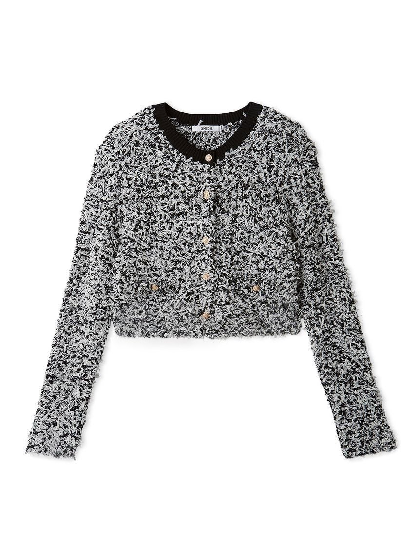 【スナイデル/SNIDEL】のミックスツイードライクニットカーディガン インテリア・キッズ・メンズ・レディースファッション・服の通販 founy(ファニー) 　ファッション　Fashion　レディースファッション　Fashion for Women　トップス・カットソー　Cut & Sew Tops　ニット　Knit Tops & Sweaters　カーディガン・羽織り　Layered Style Cardigans　ウェーブ　Wavy Pattern　エレガント 上品　Elegant　秋　Autumn　カーディガン　Cardigan, Knitwear　クラシカル　Classical, Vintage-Inspired　シルバー　Silver, Metallic Silver　チュール　Tulip, Tulip Motif　ツイード　Twill, Twill Weave　フィット　Fit, Slim Fit　フロント　Front, Front Design　ミックス　Mix, Mixed Style　リボン　Ribbon, Bow　おすすめ　Recommended / Our Picks　BLK[009]|ID: prp329100004653921 ipo3291000000033639344