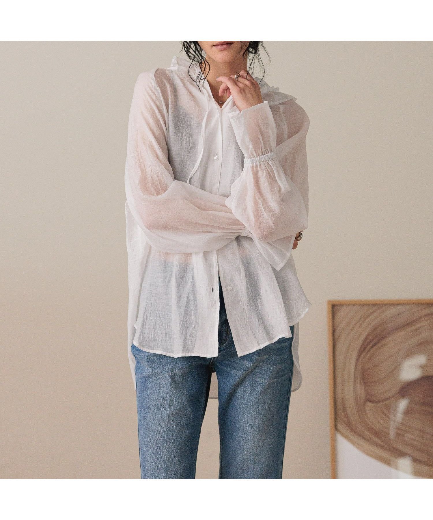 【ローリーズファーム/LOWRYS FARM】のフリルフードシャツ インテリア・キッズ・メンズ・レディースファッション・服の通販 founy(ファニー) 　ファッション　Fashion　レディースファッション　Fashion for Women　トップス・カットソー　Cut & Sew Tops　シャツ・ブラウス・オフィスカジュアル　Elegant Blouses & Button-Ups　おすすめ　Recommended / Our Picks　インナー　Innerwear　キャミソール　Camisole, Spaghetti Strap Top　シアー　Sheer, See-Through　スウェット / スエット　Sweatshirt, Sweatwear　フリル　Frill, Ruffle　夏　Summer　オフホワイト|ID: prp329100004654052 ipo3291000000033642709