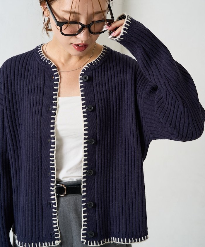 【フリークスストア/FREAK'S STORE】のブランケット ステッチ ニット ショート カーデ【限定展開】 25AW インテリア・キッズ・メンズ・レディースファッション・服の通販 founy(ファニー) 　ファッション　Fashion　レディースファッション　Fashion for Women　トップス・カットソー　Cut & Sew Tops　ニット　Knit Tops & Sweaters　2025年　2025　2025-2026秋冬・A/W　Autumn/Winter 2025–26 AW25–26　冬　Winter / This Winter　カーディガン　Cardigan, Knitwear　コンパクト　Compact, Small Size　ショート　Short, Short Length　ジャケット　Jacket, Outerwear　トレンド　Trend, Trending Now　ブランケット　Blanket, Throw Blanket　A/W・秋冬　Autumn/Winter　羽織　Haori, Light Jacket　ネイビー|ID: prp329100004654086 ipo3291000000033643359