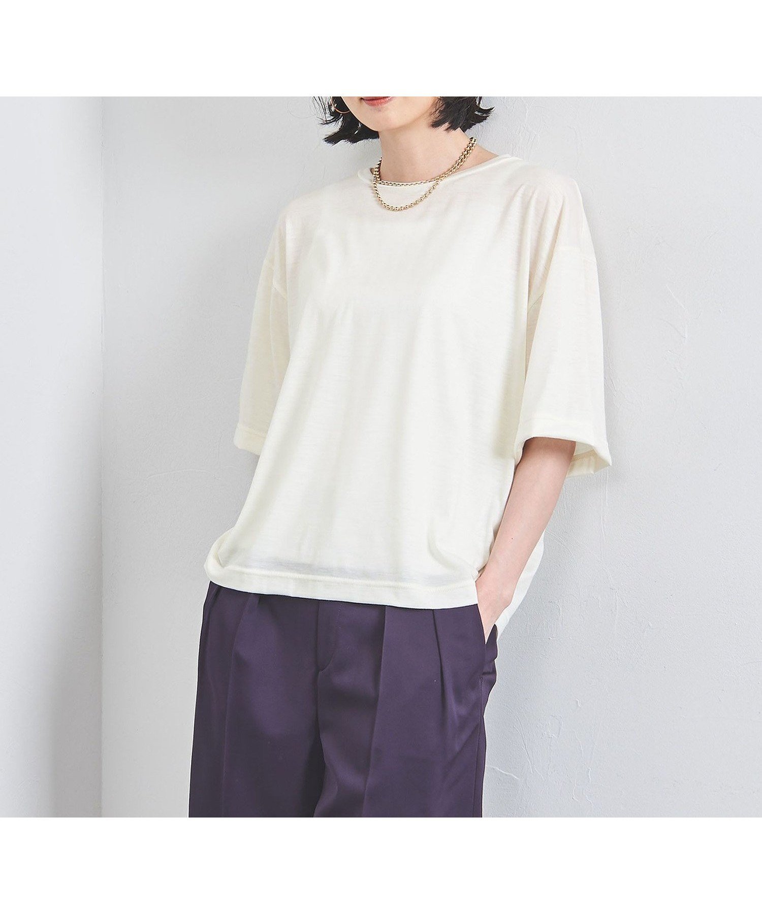 【ユナイテッドアローズ/UNITED ARROWS】のクルーネック カットソー 5SL インテリア・キッズ・メンズ・レディースファッション・服の通販 founy(ファニー) 　ファッション　Fashion　レディースファッション　Fashion for Women　トップス・カットソー　Cut & Sew Tops　カットソー・ベーシックTシャツ　Cut-and-Sewn Tops / Stretch Tees & Basics　インナー　Innerwear　カットソー　Cut and Sewn Top　キャミソール　Camisole, Spaghetti Strap Top　サロペット　Overalls, Salopette　ショルダー　Shoulder, Shoulder Strap　シンプル　Simple, Minimal　ドロップ　Drop Shoulder, Dropped Style　ボトム　Bottoms, Lower Wear　夏　Summer　秋　Autumn　WHITE|ID: prp329100004654188 ipo3291000000033645988