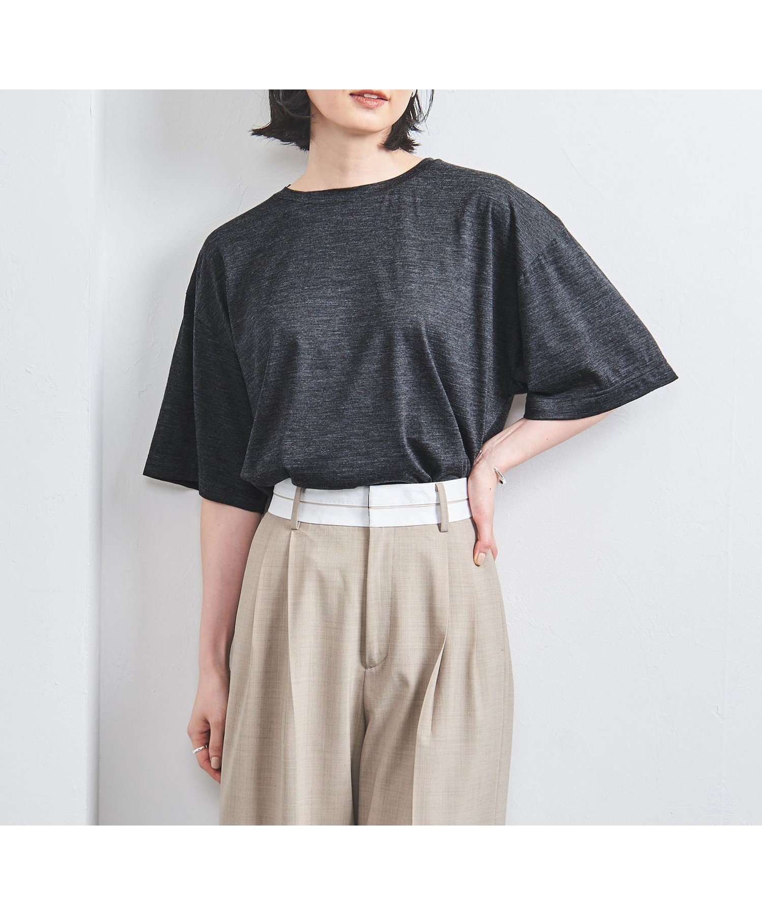 【ユナイテッドアローズ/UNITED ARROWS】のクルーネック カットソー 5SL インテリア・キッズ・メンズ・レディースファッション・服の通販 founy(ファニー) 　ファッション　Fashion　レディースファッション　Fashion for Women　トップス・カットソー　Cut & Sew Tops　カットソー・ベーシックTシャツ　Cut-and-Sewn Tops / Stretch Tees & Basics　インナー　Innerwear　カットソー　Cut and Sewn Top　キャミソール　Camisole, Spaghetti Strap Top　サロペット　Overalls, Salopette　ショルダー　Shoulder, Shoulder Strap　シンプル　Simple, Minimal　ドロップ　Drop Shoulder, Dropped Style　ボトム　Bottoms, Lower Wear　夏　Summer　秋　Autumn　DK.GRAY|ID: prp329100004654188 ipo3291000000033645990