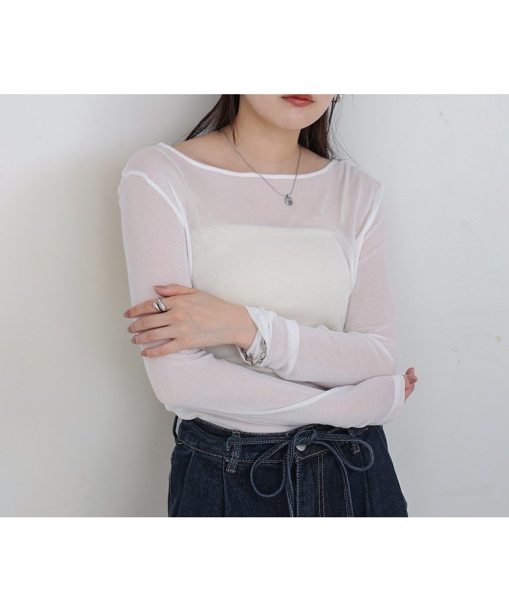 【バブ ブージュルード/Bab Bou Jeloud】のバックドレープデザイントップス インテリア・キッズ・メンズ・レディースファッション・服の通販 founy(ファニー) 　ファッション　Fashion　レディースファッション　Fashion for Women　トップス・カットソー　Cut & Sew Tops　おすすめ　Recommended / Our Picks　とろみ　Fluid, Flowy Fabric　サテン　Satin, Glossy Fabric　シアー　Sheer, See-Through　シンプル　Simple, Minimal　ストレッチ　Stretch, Stretchy Fabric　スラックス　Slacks, Dress Pants　デニム　Denim, Jeans Material　ドレープ　Drape, Draping Fabric　フロント　Front, Front Design　秋　Autumn　OFFWHITE|ID: prp329100004654282 ipo3291000000033649251