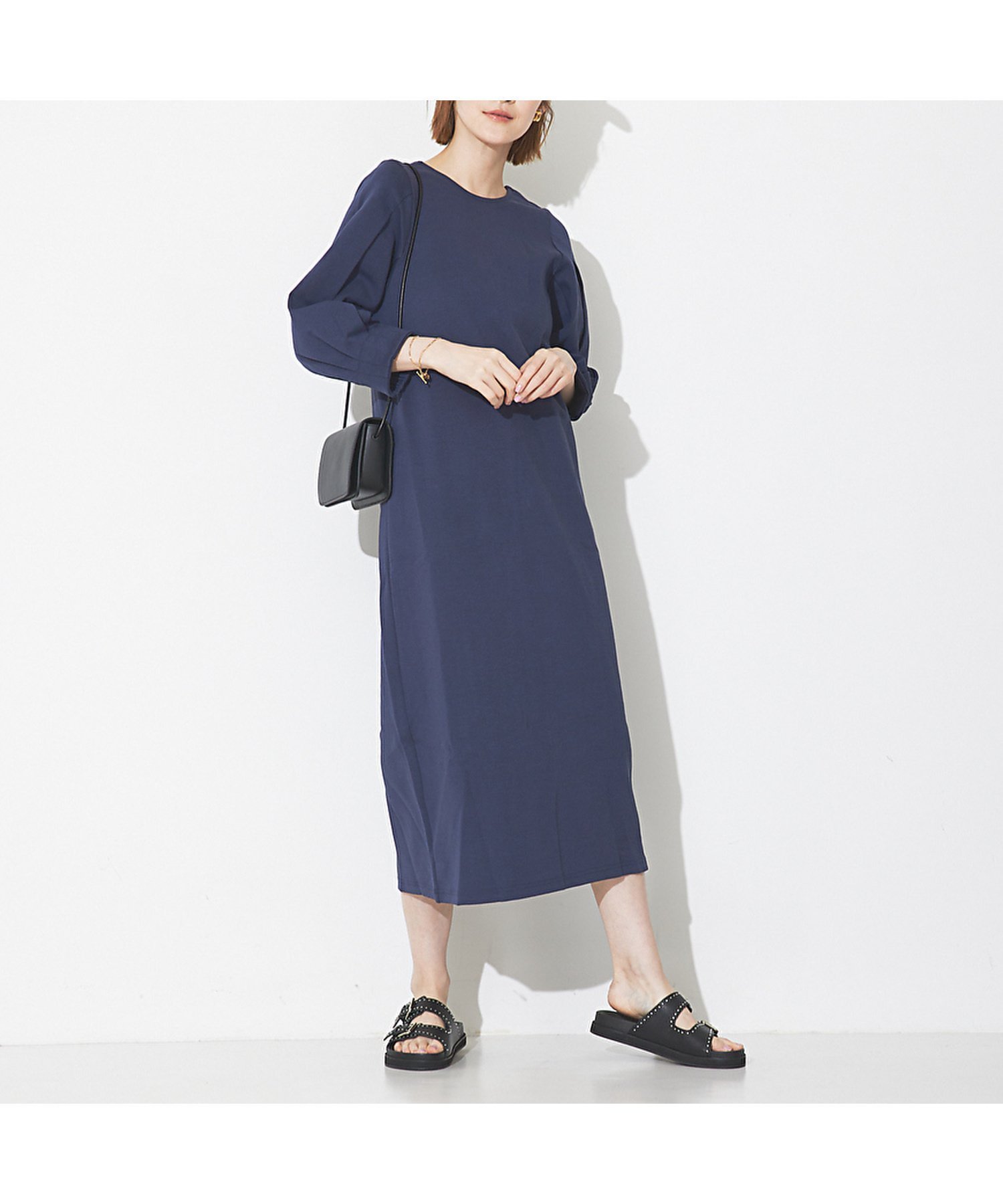 【ルージュヴィフラクレ/Rouge vif la cle】のボリュームスリーブダンボールワンピース インテリア・キッズ・メンズ・レディースファッション・服の通販 founy(ファニー) 　ファッション　Fashion　レディースファッション　Fashion for Women　ワンピース　Dresses　カットソー　Cut and Sewn Top　スリーブ　Sleeve, Long Sleeve / Short Sleeve　別注　Limited Edition, Custom Order　ネイビー|ID: prp329100004654324 ipo3291000000033649822