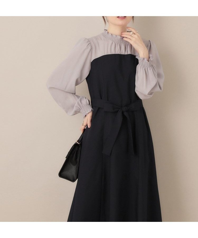 【クチュール ブローチ/Couture Brooch】の【レイヤード風・きれいめ・通勤】ドッキングベアワンピース インテリア・キッズ・メンズ・レディースファッション・服の通販 founy(ファニー) 　ファッション　Fashion　レディースファッション　Fashion for Women　ワンピース　Dresses　シャーリング　Shirring, Ruched　ジョーゼット　Georgette, Semi-Sheer Fabric　ドッキング　Docking, Mixed Material　フェミニン　Feminine, Girly　フリル　Frill, Ruffle　ポケット　Pocket, Pocket Detail　リボン　Ribbon, Bow　ビジネス 仕事 通勤　Business / Work / Commuting　ネイビー|ID: prp329100004654356 ipo3291000000033650566