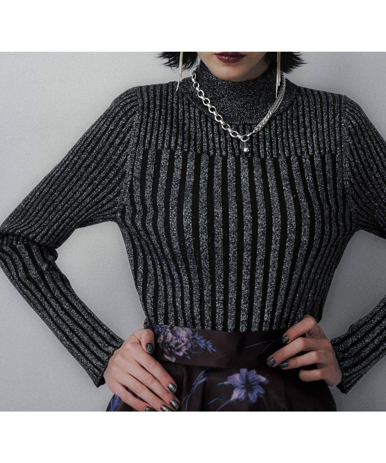 【ハレ/HARE】のラメランダムリブニット インテリア・キッズ・メンズ・レディースファッション・服の通販 founy(ファニー) 　ファッション　Fashion　レディースファッション　Fashion for Women　トップス・カットソー　Cut & Sew Tops　ニット　Knit Tops & Sweaters　おすすめ　Recommended / Our Picks　インナー　Innerwear　ウェーブ　Wavy Pattern　クール　Cool, Chic　ショート　Short, Short Length　ジャケット　Jacket, Outerwear　スウェット / スエット　Sweatshirt, Sweatwear　ストレート　Straight, Straight Cut　ネックレス　Necklace, Pendant Necklace　ハイネック　High Neck, Mock Neck　バランス　Balance, Style Balance　ブロック　Block, Solid Block Pattern　ブラック09|ID: prp329100004654372 ipo3291000000034118898