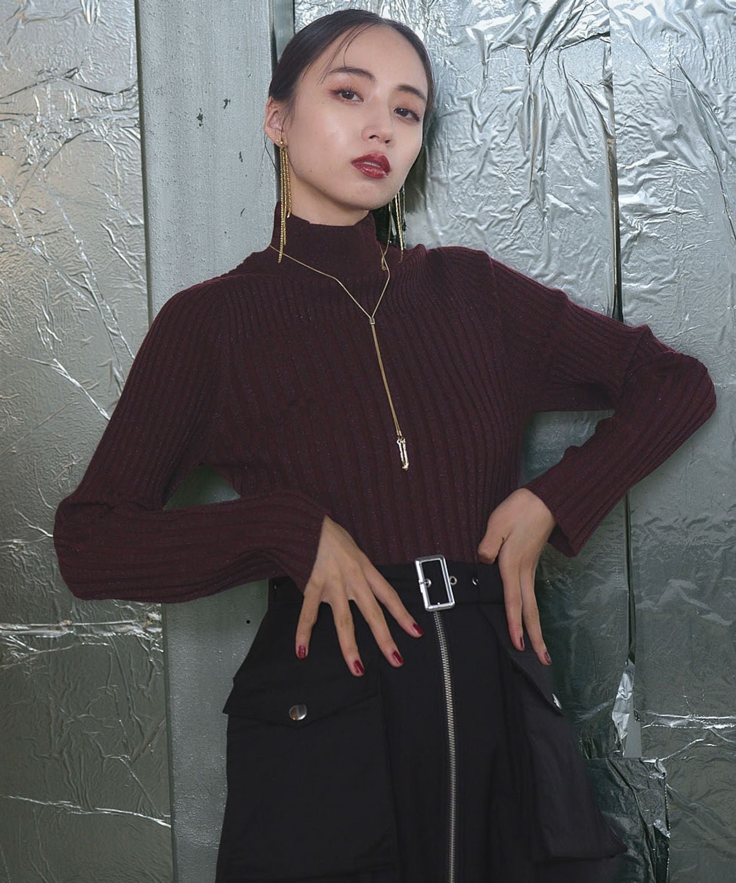 【ハレ/HARE】のラメランダムリブニット インテリア・キッズ・メンズ・レディースファッション・服の通販 founy(ファニー) 　ファッション　Fashion　レディースファッション　Fashion for Women　トップス・カットソー　Cut & Sew Tops　ニット　Knit Tops & Sweaters　おすすめ　Recommended / Our Picks　インナー　Innerwear　ウェーブ　Wavy Pattern　クール　Cool, Chic　ショート　Short, Short Length　ジャケット　Jacket, Outerwear　スウェット / スエット　Sweatshirt, Sweatwear　ストレート　Straight, Straight Cut　ネックレス　Necklace, Pendant Necklace　ハイネック　High Neck, Mock Neck　バランス　Balance, Style Balance　ブロック　Block, Solid Block Pattern　ボルドー38|ID: prp329100004654372 ipo3291000000034118899