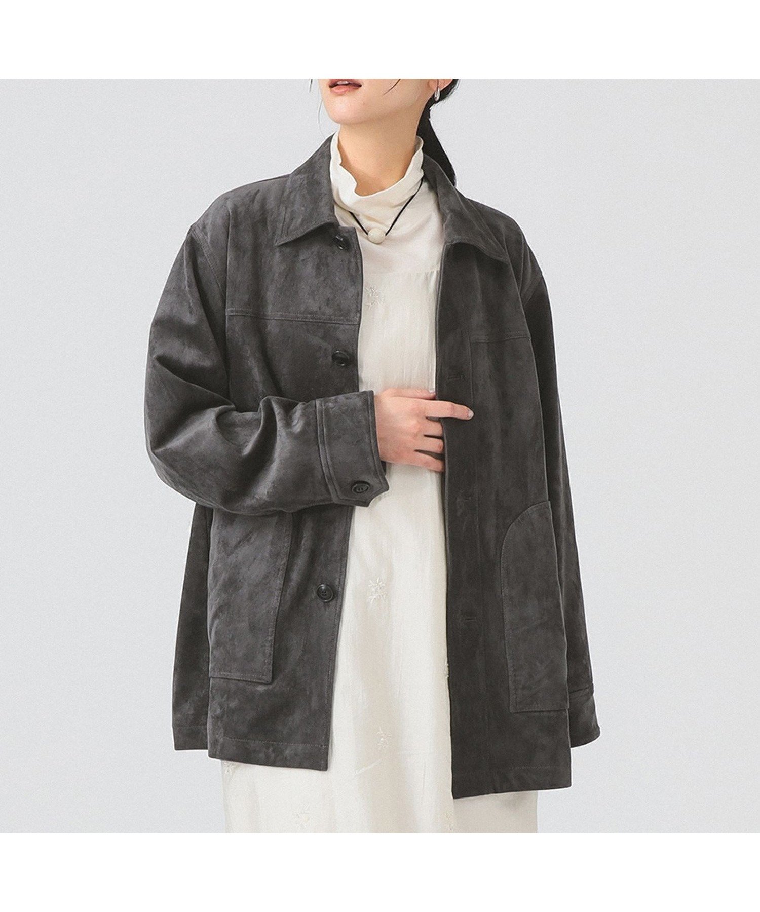 【ビームス ウイメン/BEAMS】のフェイク スエード ハーフ コート インテリア・キッズ・メンズ・レディースファッション・服の通販 founy(ファニー) 　ファッション　Fashion　レディースファッション　Fashion for Women　アウター　Coat / Outerwear Collection　コート・ロングコート・ピーコート　Long Coats, Peacoats & More　おすすめ　Recommended / Our Picks　ダウン　Down, Puffer　デニム　Denim, Jeans Material　トレンド　Trend, Trending Now　ハーフ　Half, Half-Length　フェイク　Faux, Fake　エレガント 上品　Elegant　GREY|ID: prp329100004655442 ipo3291000000034403463