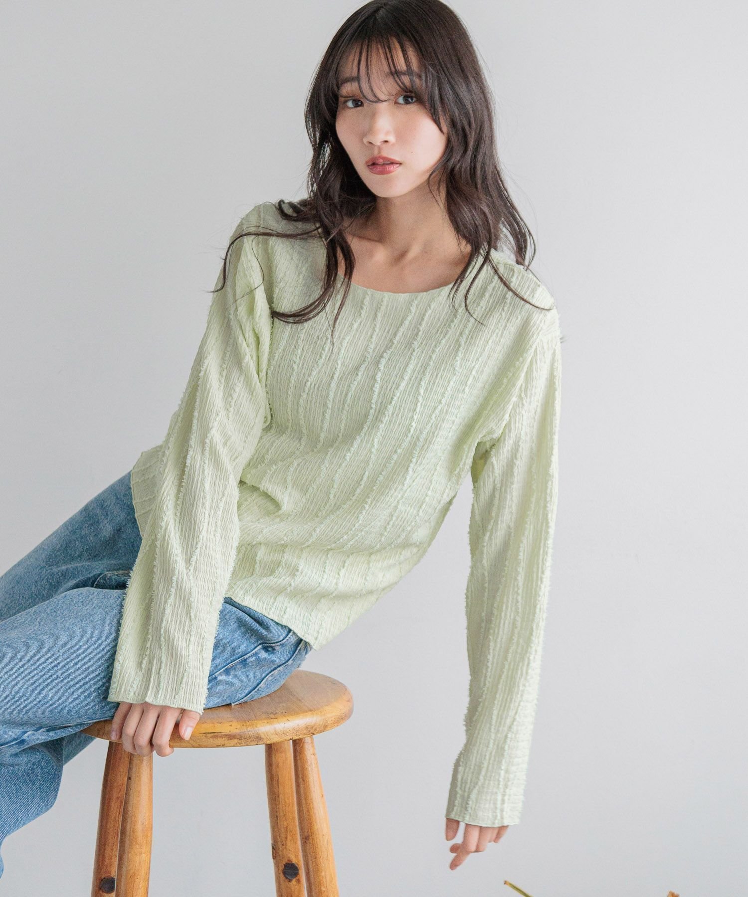 【ローリーズファーム/LOWRYS FARM】のジャガードフリンジLS インテリア・キッズ・メンズ・レディースファッション・服の通販 founy(ファニー) 　ファッション　Fashion　レディースファッション　Fashion for Women　おすすめ　Recommended / Our Picks　インナー　Innerwear　カットソー　Cut and Sewn Top　デニム　Denim, Jeans Material　トレンド　Trend, Trending Now　グリーン|ID: prp329100004655469 ipo3291000000034007755