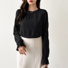 【ココモモ/COCOMOMO】の【新色登場!】 透け感シャーリング ブラウス シフォン フリル ラウンドネック 人気、トレンドファッション・服の通販 founy(ファニー) ファッション Fashion レディースファッション Fashion for Women トップス・カットソー Cut & Sew Tops シャツ・ブラウス・オフィスカジュアル Elegant Blouses & Button-Ups シアー Sheer, See-Through シフォン Chiffon, Lightweight Fabric シャーリング Shirring, Ruched フリル Frill, Ruffle ラウンド Round, Round Neck thumbnail ブラック|ID: prp329100004655745 ipo3291000000034246963