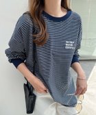 【アンドミー/andme】のANME ロゴ 刺繍 エンブロイダリー ボーダー 長袖 Tシャツ ANME アンメ ネイビー×オフホワイト|ID: prp329100004655747 ipo3291000000034247402