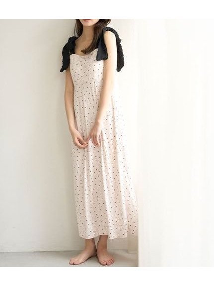 【スナイデル ホーム/SNIDEL HOME】のショルダーリボンカットワンピース インテリア・キッズ・メンズ・レディースファッション・服の通販 founy(ファニー) 　ファッション　Fashion　レディースファッション　Fashion for Women　ワンピース　Dresses　おすすめ　Recommended / Our Picks　オレンジ　Orange　カットソー　Cut and Sewn Top　カーディガン　Cardigan, Knitwear　ショルダー　Shoulder, Shoulder Strap　ドット　Polka Dot, Dot Pattern　フラワー　Flower, Floral　フレア　Flare, Flared　プリント　Print, Printed Pattern　リボン　Ribbon, Bow　ロマンティック　Romantic, Feminine Style　ロング　Long, Long-Length　ヴィンテージ　Vintage Style　BLK[009]|ID: prp329100004655776 ipo3291000000033674309