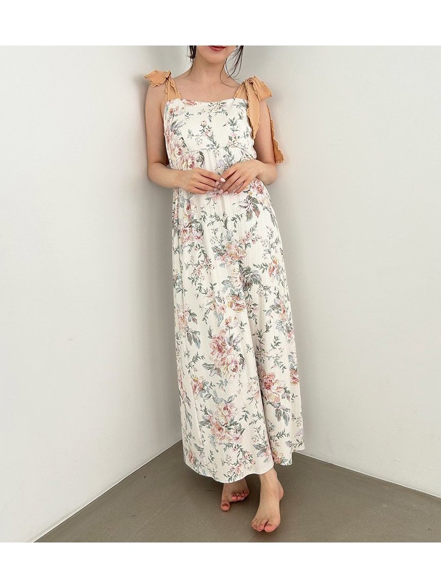 【スナイデル ホーム/SNIDEL HOME】のショルダーリボンカットワンピース インテリア・キッズ・メンズ・レディースファッション・服の通販 founy(ファニー) 　ファッション　Fashion　レディースファッション　Fashion for Women　ワンピース　Dresses　おすすめ　Recommended / Our Picks　オレンジ　Orange　カットソー　Cut and Sewn Top　カーディガン　Cardigan, Knitwear　ショルダー　Shoulder, Shoulder Strap　ドット　Polka Dot, Dot Pattern　フラワー　Flower, Floral　フレア　Flare, Flared　プリント　Print, Printed Pattern　リボン　Ribbon, Bow　ロマンティック　Romantic, Feminine Style　ロング　Long, Long-Length　ヴィンテージ　Vintage Style　ORG[051]|ID: prp329100004655776 ipo3291000000033674311