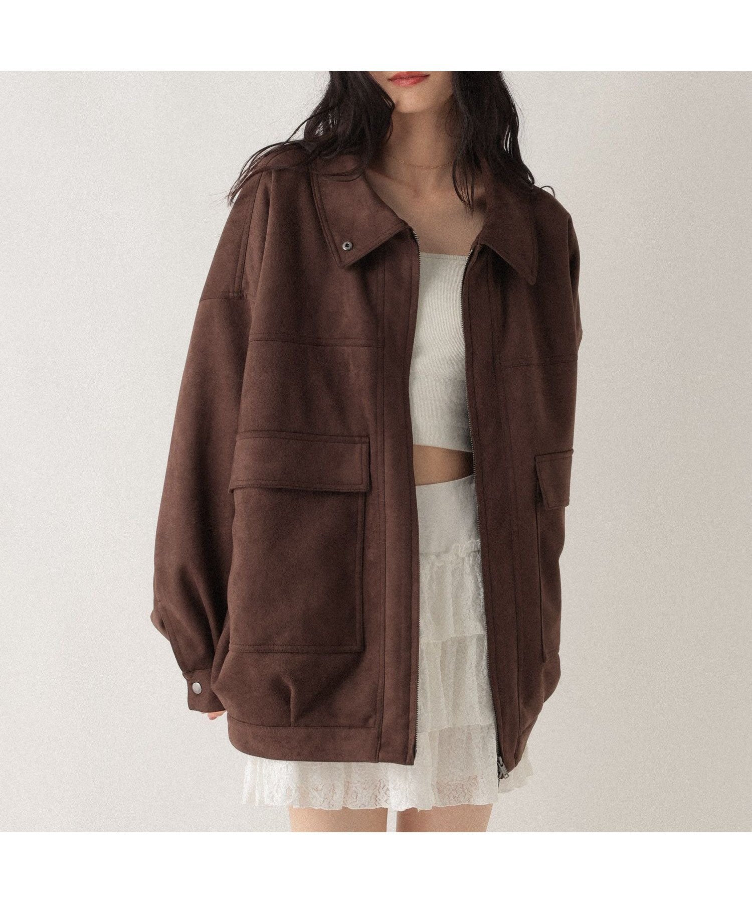 【ヘザー/Heather】のフェイクレザーBIGブルゾン2 インテリア・キッズ・メンズ・レディースファッション・服の通販 founy(ファニー) 　ファッション　Fashion　レディースファッション　Fashion for Women　アウター　Coat / Outerwear Collection　ブルゾンジャケット・スポーティアウター　Blouson Jackets　おすすめ　Recommended / Our Picks　スタンド　Stand Collar, Upright Stand　スリーブ　Sleeve, Long Sleeve / Short Sleeve　ダブル　Double, Double-Breasted　トレンド　Trend, Trending Now　フェイクレザー　Faux Leather, PU Leather　フェミニン　Feminine, Girly　ブルゾン　Blouson, Bomber Jacket　ポケット　Pocket, Pocket Detail　今季　This Season, Current Season　ブラウンスウェード|ID: prp329100004655796 ipo3291000000033892917