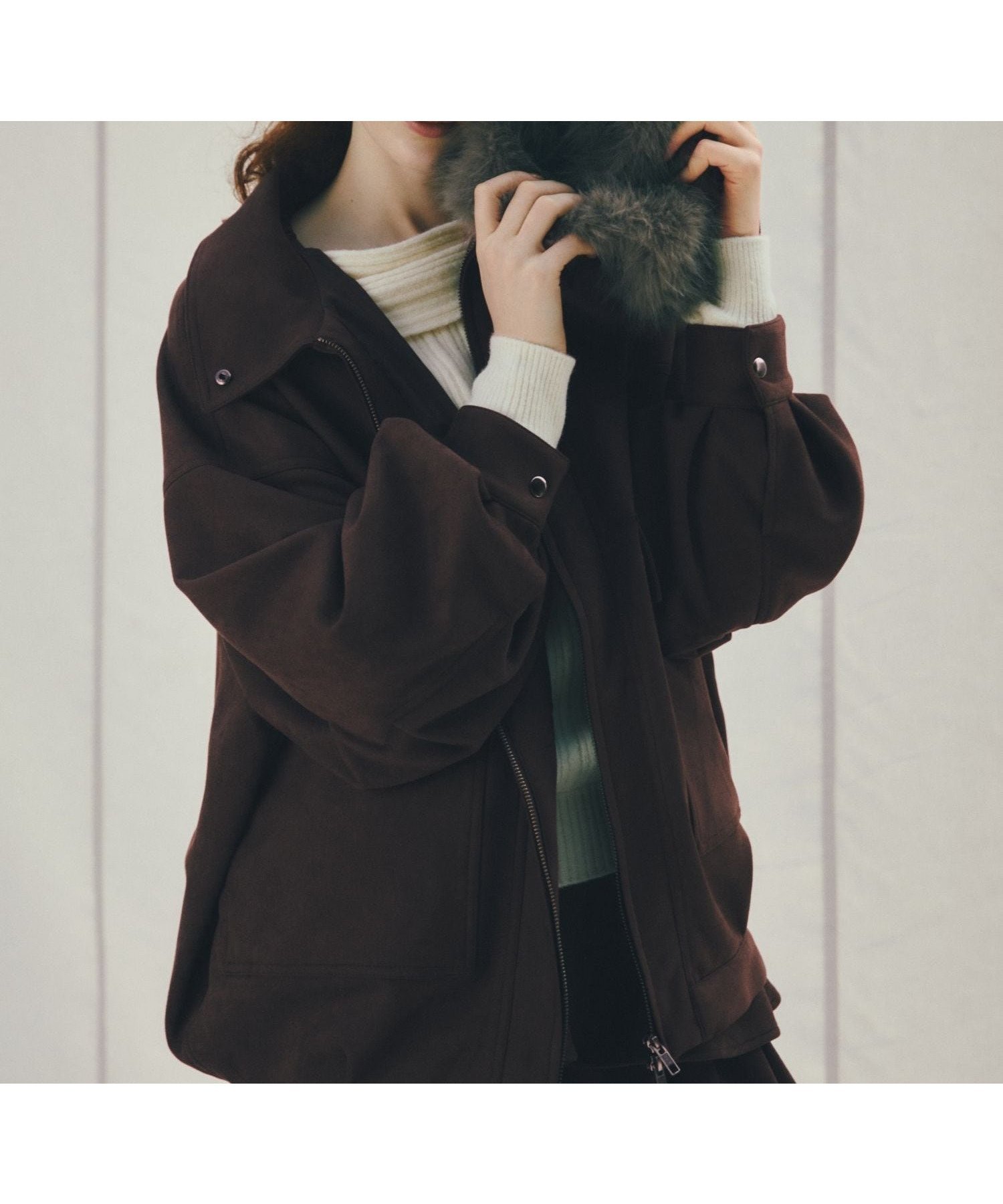 【ヘザー/Heather】のフェイクレザーBIGブルゾン2 インテリア・キッズ・メンズ・レディースファッション・服の通販 founy(ファニー) 　ファッション　Fashion　レディースファッション　Fashion for Women　アウター　Coat / Outerwear Collection　ブルゾンジャケット・スポーティアウター　Blouson Jackets　おすすめ　Recommended / Our Picks　スタンド　Stand Collar, Upright Stand　スリーブ　Sleeve, Long Sleeve / Short Sleeve　ダブル　Double, Double-Breasted　トレンド　Trend, Trending Now　フェイクレザー　Faux Leather, PU Leather　フェミニン　Feminine, Girly　ブルゾン　Blouson, Bomber Jacket　ポケット　Pocket, Pocket Detail　今季　This Season, Current Season　ブラウンスウェード|ID: prp329100004655796 ipo3291000000034500776