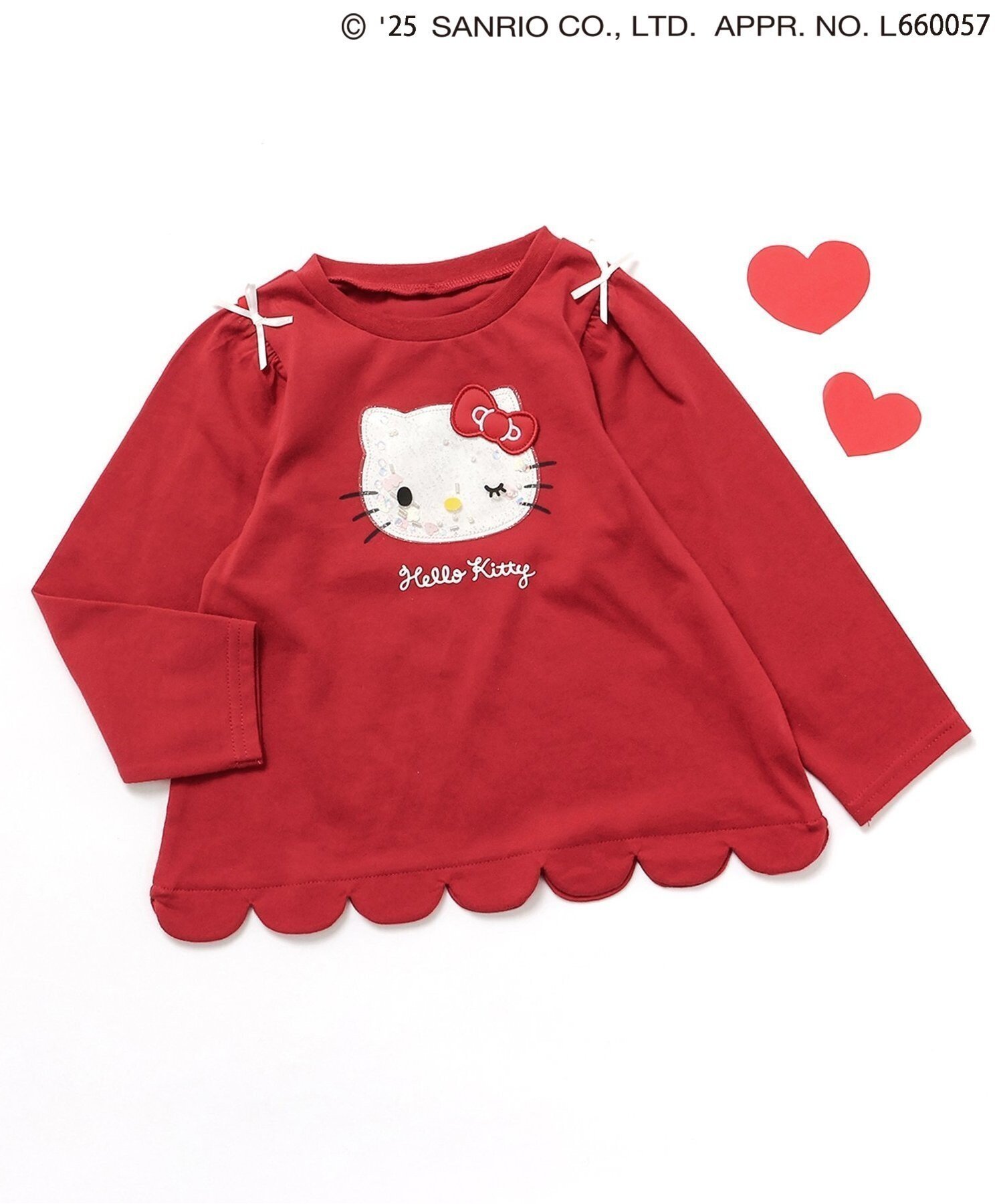 【エフオー オンラインストア/F.O.Online Store / KIDS】のサンリオキャラクターズスカラップTシャツ インテリア・キッズ・メンズ・レディースファッション・服の通販 founy(ファニー) ファッション Fashion キッズファッション Fashion for Kids 秋 Autumn キャラクター Character, Licensed Characters コレクション Collection, Seasonal Line シンプル Simple, Minimal スカラップ Scallop, Scalloped Edge タンブラー Tumbler, Travel Mug 長袖 Long Sleeve, Full Sleeve プリント Print, Printed Pattern ボトム Bottoms, Lower Wear リボン Ribbon, Bow レッド|ID: prp329100004655868 ipo3291000000034720742