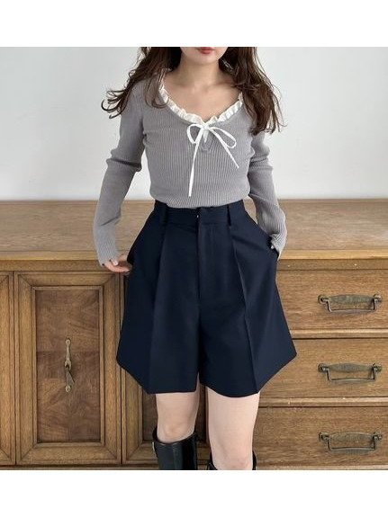 【スナイデル/SNIDEL】のフリルドッキングニットプルオーバー インテリア・キッズ・メンズ・レディースファッション・服の通販 founy(ファニー) 　ファッション　Fashion　レディースファッション　Fashion for Women　トップス・カットソー　Cut & Sew Tops　ニット　Knit Tops & Sweaters　カジュアルプルオーバー・ニットトップス　Pullovers & Knit Tops / Casual Pullovers　ウェーブ　Wavy Pattern　カーディガン　Cardigan, Knitwear　コンパクト　Compact, Small Size　ストレート　Straight, Straight Cut　デニム　Denim, Jeans Material　ドッキング　Docking, Mixed Material　フェミニン　Feminine, Girly　フリル　Frill, Ruffle　リブニット　Rib Knit, Ribbed Knit　リボン　Ribbon, Bow　おすすめ　Recommended / Our Picks　GRY[006]|ID: prp329100004656030 ipo3291000000033677024