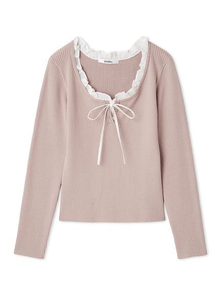 【スナイデル/SNIDEL】のフリルドッキングニットプルオーバー インテリア・キッズ・メンズ・レディースファッション・服の通販 founy(ファニー) 　ファッション　Fashion　レディースファッション　Fashion for Women　トップス・カットソー　Cut & Sew Tops　ニット　Knit Tops & Sweaters　カジュアルプルオーバー・ニットトップス　Pullovers & Knit Tops / Casual Pullovers　ウェーブ　Wavy Pattern　カーディガン　Cardigan, Knitwear　コンパクト　Compact, Small Size　ストレート　Straight, Straight Cut　デニム　Denim, Jeans Material　ドッキング　Docking, Mixed Material　フェミニン　Feminine, Girly　フリル　Frill, Ruffle　リブニット　Rib Knit, Ribbed Knit　リボン　Ribbon, Bow　おすすめ　Recommended / Our Picks　LPNK[061]|ID: prp329100004656030 ipo3291000000033677027