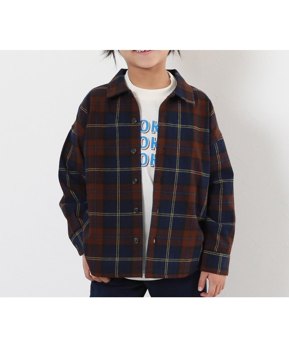 【デビロック/devirock / KIDS】の綿100% チェック柄 長袖ネルシャツ シャツ ブラウス 前開き トップス 25AW インテリア・キッズ・メンズ・レディースファッション・服の通販 founy(ファニー) 　ファッション　Fashion　キッズファッション　Fashion for Kids　トップス・カットソー　Cut & Sew Tops　チェック　Check, Plaid, Tartan　長袖　Long Sleeve, Full Sleeve　パーカー　Hoodie, Parka　羽織　Haori, Light Jacket　A/W・秋冬　Autumn/Winter　おすすめ　Recommended / Our Picks　2025年　2025　2025-2026秋冬・A/W　Autumn/Winter 2025–26 AW25–26　002-ブラウン|ID: prp329100004656097 ipo3291000000033957807