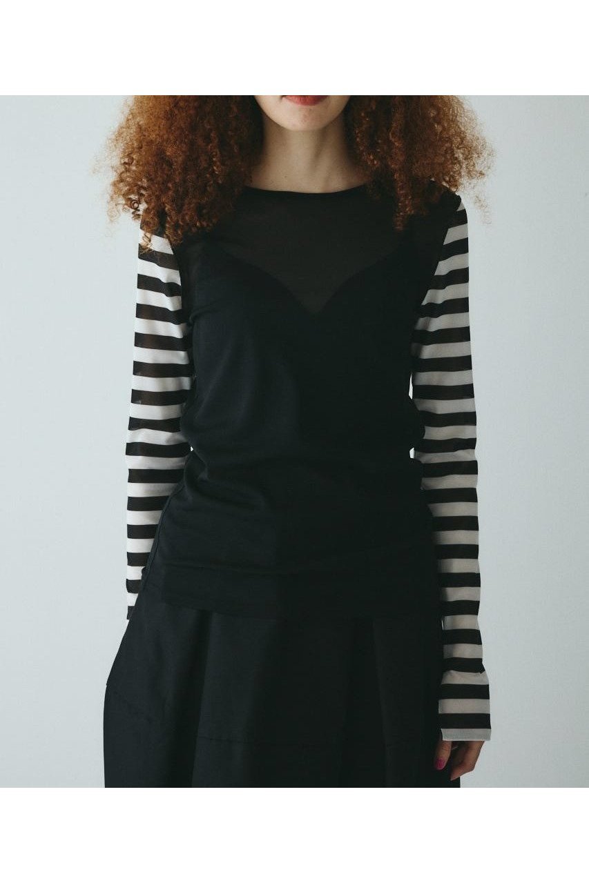 【ヘリンドットサイ/HeRIN.CYE】のBorder sleeve mesh inner tops インテリア・キッズ・メンズ・レディースファッション・服の通販 founy(ファニー) 　ファッション　Fashion　レディースファッション　Fashion for Women　トップス・カットソー　Cut & Sew Tops　インナー　Innerwear　ボーダー　Border, Stripe　メッシュ　Mesh, Net Fabric　定番　Standard, Basic Item　柄BLK5|ID: prp329100004656149 ipo3291000000033912441