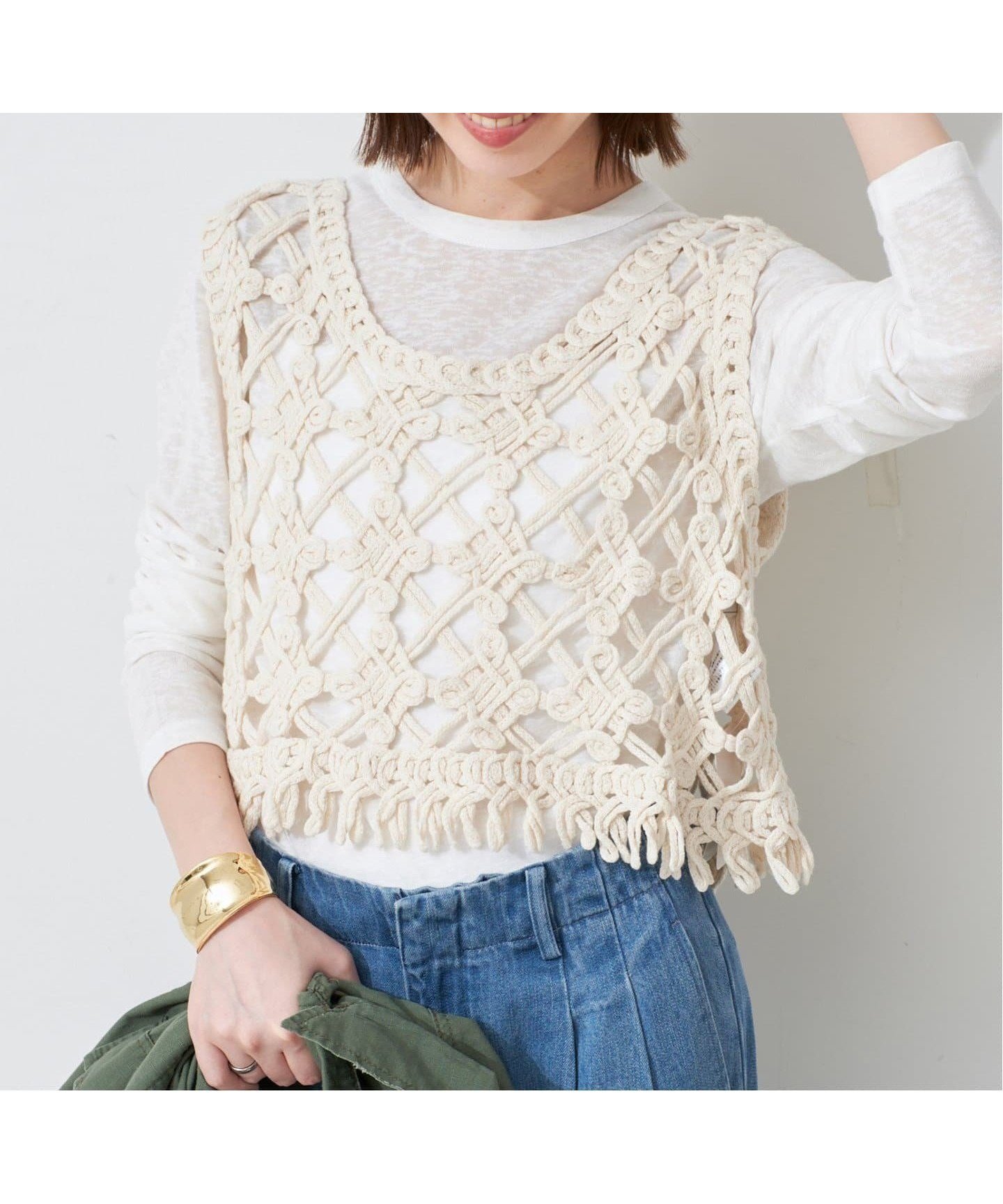 【スローブ イエナ/SLOBE IENA】のクロシェニットベスト インテリア・キッズ・メンズ・レディースファッション・服の通販 founy(ファニー) 　ファッション　Fashion　レディースファッション　Fashion for Women　アウター　Coat / Outerwear Collection　トップス・カットソー　Cut & Sew Tops　ニット　Knit Tops & Sweaters　ベスト&ジレ / 重ね着スタイル　Vests & Gilets　2025年　2025　2025春夏・S/S　Spring/Summer 2025 SS25　おすすめ　Recommended / Our Picks　カットソー　Cut and Sewn Top　シアー　Sheer, See-Through　ショート　Short, Short Length　ジャケット　Jacket, Outerwear　タンク　Tank Top, Sleeveless Top　バランス　Balance, Style Balance　フリンジ　Fringe, Tassel　夏　Summer　ナチュラル|ID: prp329100004656281 ipo3291000000033679472