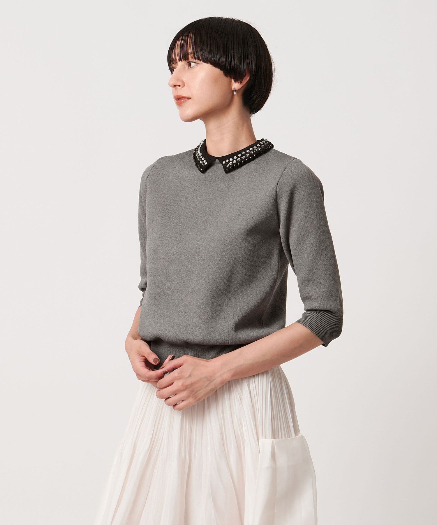 【ユナイテッドアローズ/UNITED ARROWS】のビジューカラー 2WAY ニット インテリア・キッズ・メンズ・レディースファッション・服の通販 founy(ファニー) 　ファッション　Fashion　レディースファッション　Fashion for Women　トップス・カットソー　Cut & Sew Tops　ニット　Knit Tops & Sweaters　おすすめ　Recommended / Our Picks　とろみ　Fluid, Flowy Fabric　タイトスカート　Pencil Skirt, Tight Skirt　ビジュー　Bijou, Jewel-like Accent　ベーシック　Basic, Essential　リラックス　Relax, Relaxed Fit　MD.GRAY|ID: prp329100004656367 ipo3291000000033680310