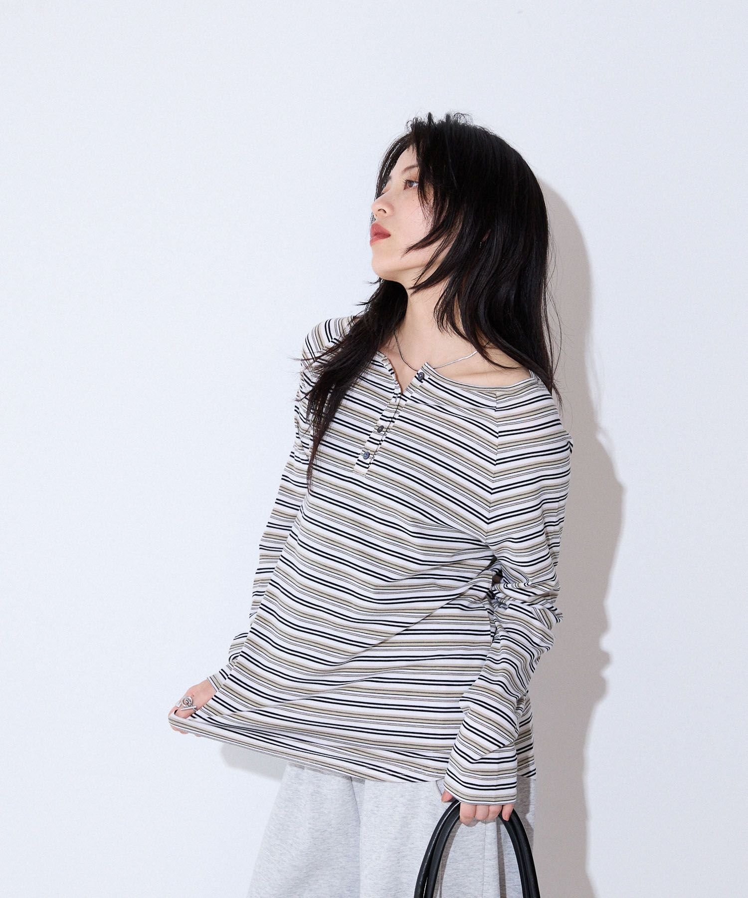 【ジーナシス/JEANASiS】のマルチボーダーヘンリーLST インテリア・キッズ・メンズ・レディースファッション・服の通販 founy(ファニー) 　ファッション　Fashion　レディースファッション　Fashion for Women　おすすめ　Recommended / Our Picks　スリーブ　Sleeve, Long Sleeve / Short Sleeve　タンク　Tank Top, Sleeveless Top　デニム　Denim, Jeans Material　トレンド　Trend, Trending Now　ビスチェ　Bustier, Corset Top　フィット　Fit, Slim Fit　フラット　Flat, Flat Shoes　ベロア　Velour, Soft Velvet　ベーシック　Basic, Essential　ボトム　Bottoms, Lower Wear　ボーダー　Border, Stripe　ラウンド　Round, Round Neck　ホワイト系その他|ID: prp329100004657636 ipo3291000000033794051