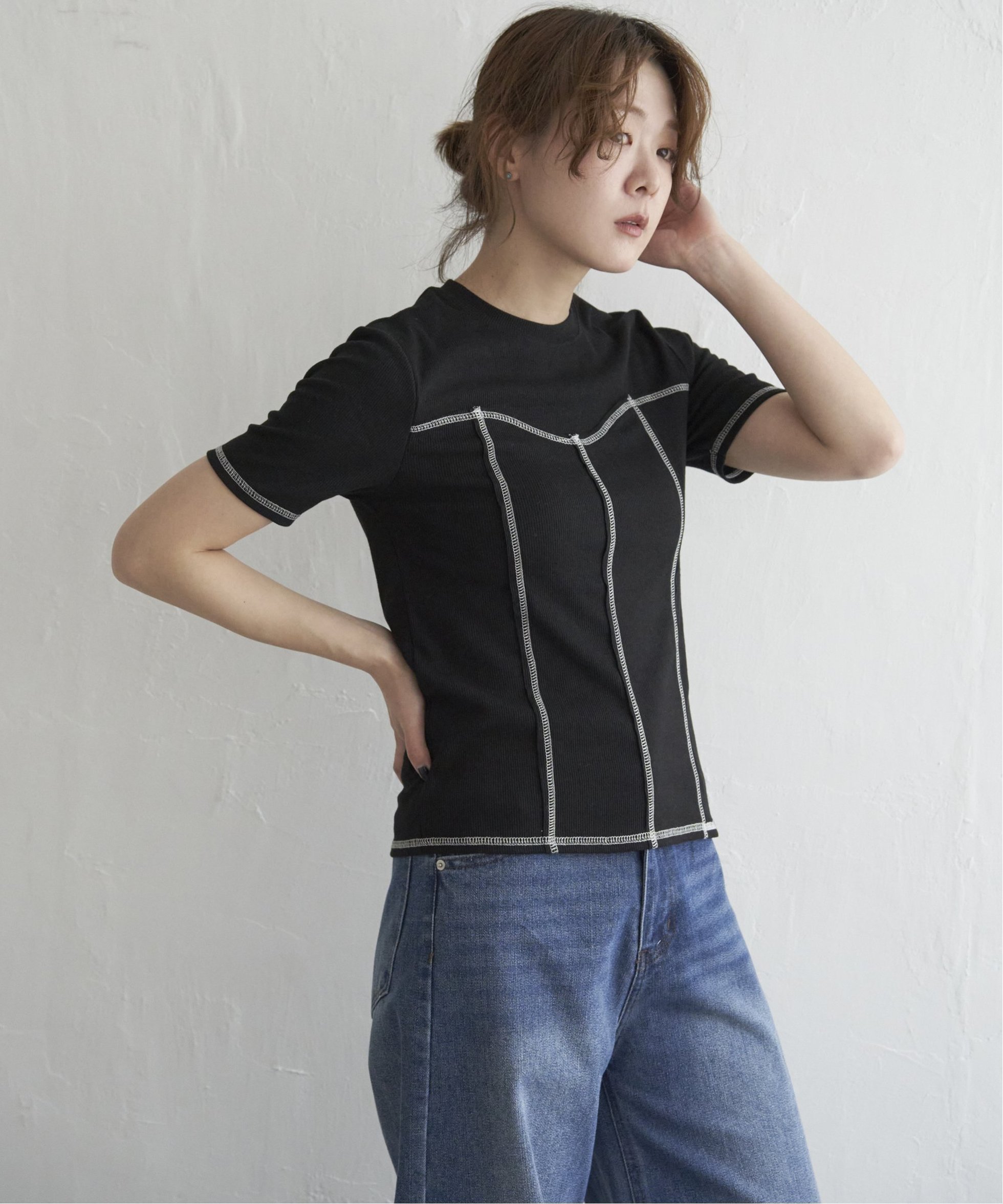 【ノッチ/notch】のビスチェ風配色ステッチプルオーバー インテリア・キッズ・メンズ・レディースファッション・服の通販 founy(ファニー) 　ファッション　Fashion　レディースファッション　Fashion for Women　トップス・カットソー　Cut & Sew Tops　カジュアルプルオーバー・ニットトップス　Pullovers & Knit Tops / Casual Pullovers　ビスチェ　Bustiers & Corset Tops / Layered Bustier Style　おすすめ　Recommended / Our Picks　インナー　Innerwear　キャミワンピース　Cami Dress, Slip Dress　シンプル　Simple, Minimal　ジャンスカ　Jumper Skirt, Pinafore Dress　バランス　Balance, Style Balance　ビスチェ　Bustier, Corset Top　フィット　Fit, Slim Fit　ボトム　Bottoms, Lower Wear　ワイド　Wide, Wide Fit　ブラック|ID: prp329100004657654 ipo3291000000033722812