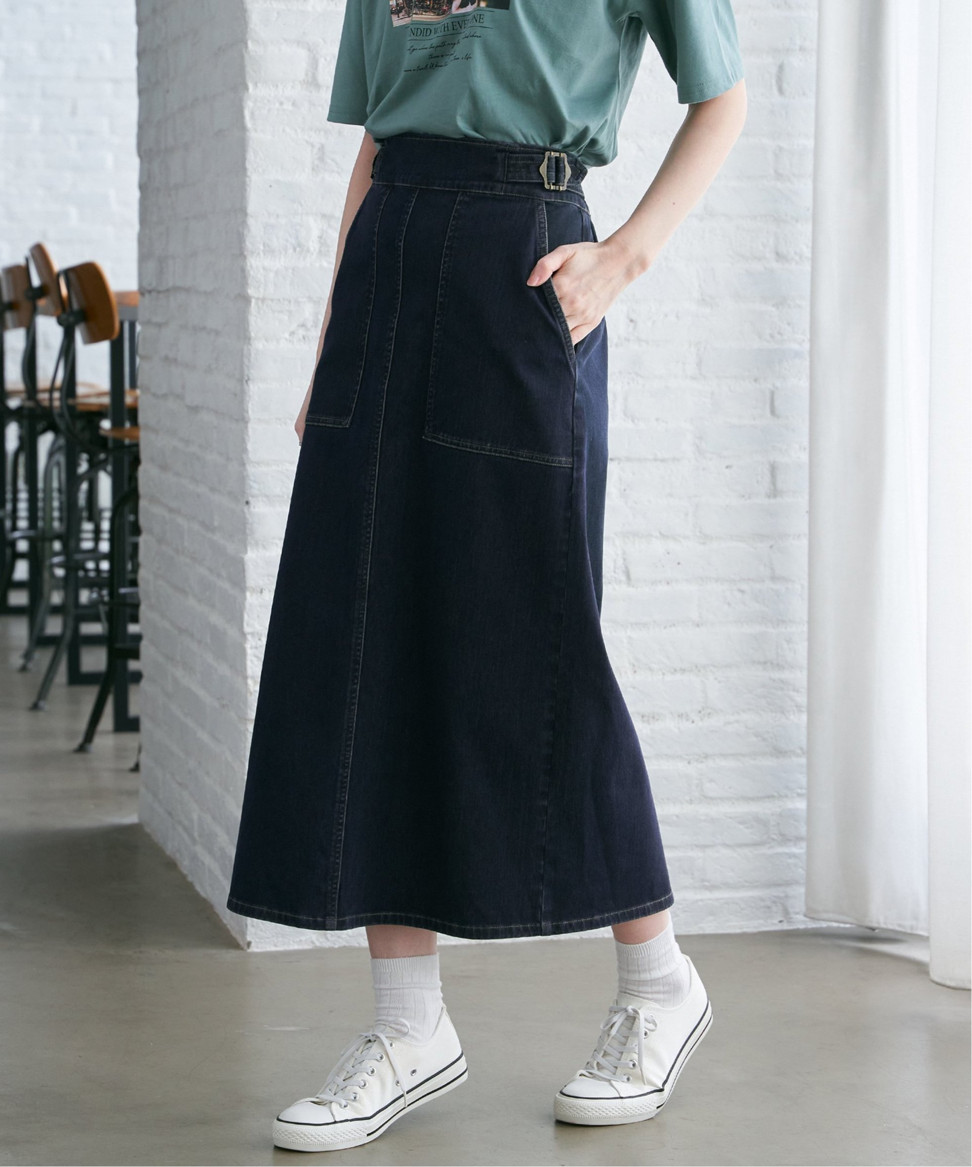 【イッカ/ikka】の【タレント着用】GOKU楽Iラインタイトスカート インテリア・キッズ・メンズ・レディースファッション・服の通販 founy(ファニー) 　ファッション　Fashion　レディースファッション　Fashion for Women　スカート　Skirts　ストレッチ　Stretch, Stretchy Fabric　タイトスカート　Pencil Skirt, Tight Skirt　ツイル　Twist, Twisted Detail　フィット　Fit, Slim Fit　ポケット　Pocket, Pocket Detail　ネイビーブルー|ID: prp329100004657803 ipo3291000000033894554