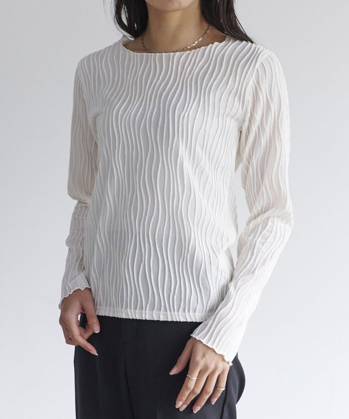 【リラクロ/relaclo】のmitis/ウェーブジャガード クルーネックロンT インテリア・キッズ・メンズ・レディースファッション・服の通販 founy(ファニー) https://founy.com/ ファッション Fashion レディースファッション Fashion for Women トップス・カットソー Cut & Sew Tops ロングTシャツ・Tシャツ Longline T-Shirts & Tees キャミソール Camisole, Spaghetti Strap Top スリーブ Sleeve, Long Sleeve / Short Sleeve テクスチャー Texture, Textured Fabric ミックス Mix, Mixed Style ロング Long, Long-Length |ID: prp329100004657906 ipo3291000000033697201