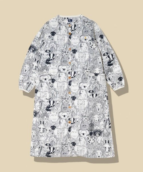 【ゴースローキャラバン/go slow caravan】のアニマル/ワッペン ノーカラーシャツワンピース (WOMENS) 人気、トレンドファッション・服の通販 founy(ファニー) 　ファッション　Fashion　レディースファッション　Fashion for Women　ワンピース　Dresses　シャツワンピース / 1枚で着映えコーデ　Shirt Dresses　アクセサリー　Fashion Accessories　アニマル　Animal Print　インナー　Innerwear　マフラー　Scarf, Muffler　今季　This Season, Current Season　冬　Winter / This Winter　 other-1|ID: prp329100004657926 ipo3291000000033708092