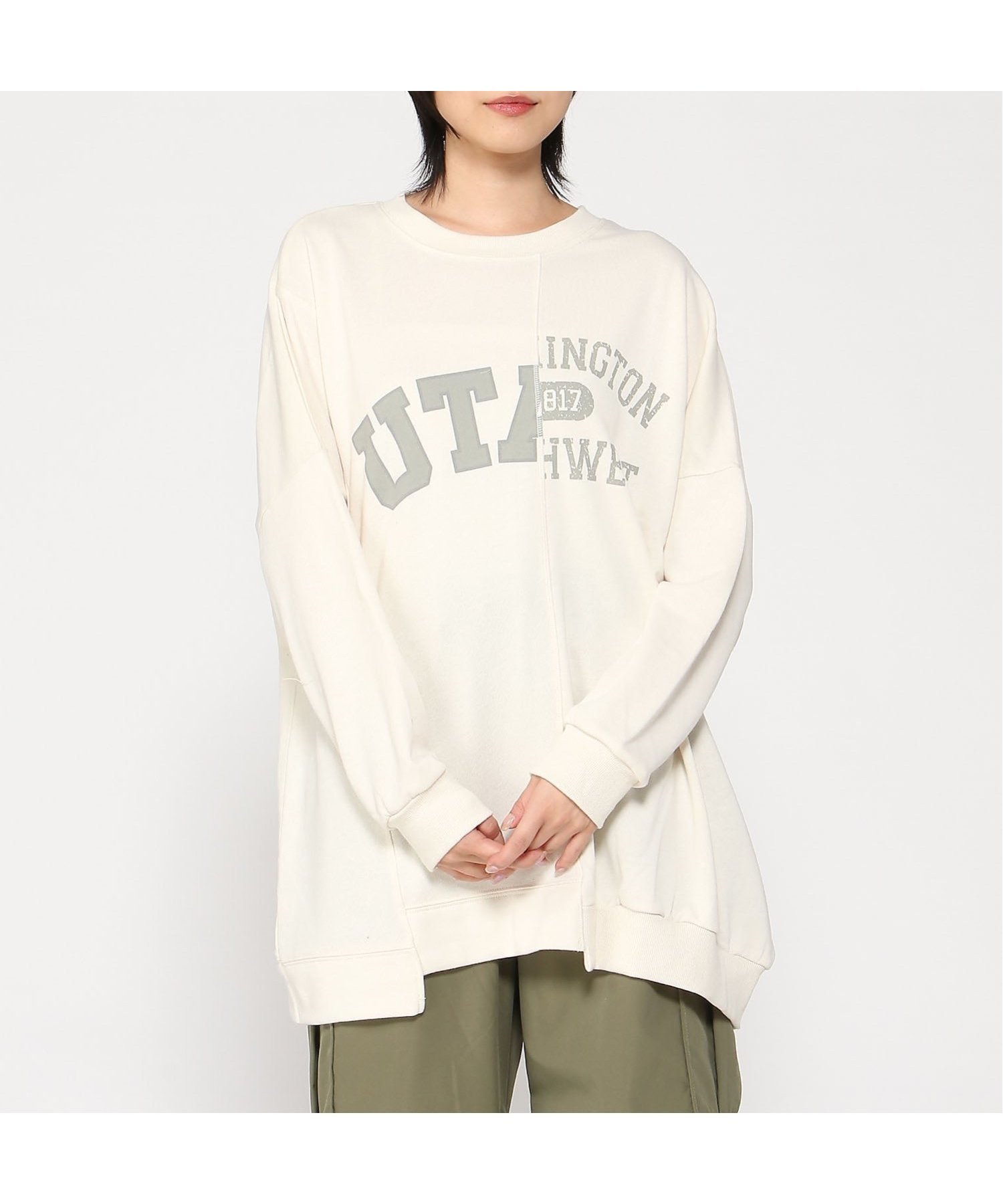 【ジーンズメイト/JEANS MATE】のC-FORT POINT/裏毛 リメイク風 チュニック 人気、トレンドファッション・服の通販 founy(ファニー) 　ファッション　Fashion　レディースファッション　Fashion for Women　トップス・カットソー　Cut & Sew Tops　グラフィック　Graphic, Graphic Design　チュニック　Tunic, Long Top　トレーナー　Sweatshirt, Trainer　ビッグ　Big, Oversized　フロント　Front, Front Design　リメイク　Remake, Reconstructed　 other-1|ID: prp329100004657934 ipo3291000000033827192