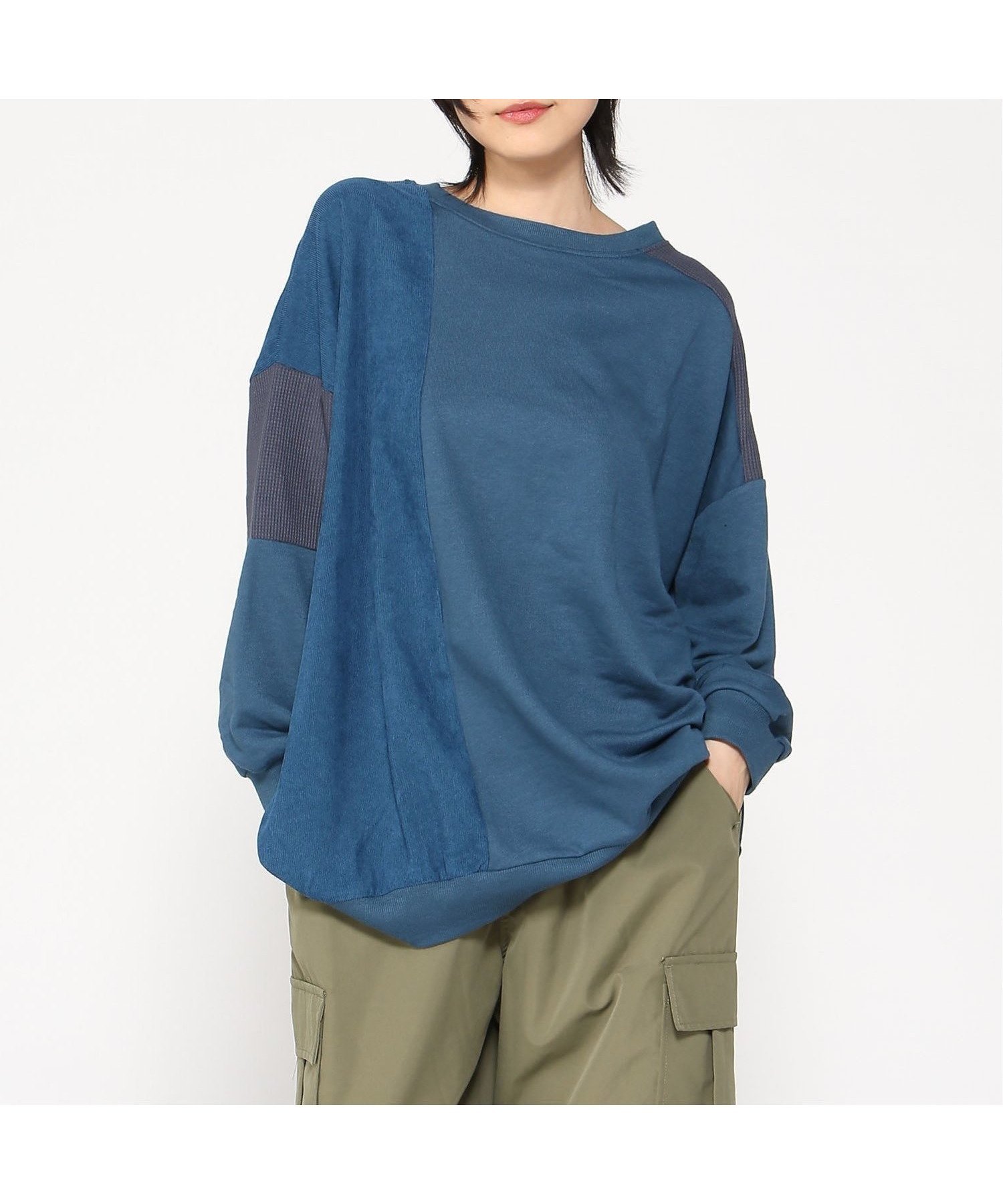 【ジーンズメイト/JEANS MATE】のC-FORT POINT/コーデュロイワッフル 切替 チュニック インテリア・キッズ・メンズ・レディースファッション・服の通販 founy(ファニー) 　ファッション　Fashion　レディースファッション　Fashion for Women　トップス・カットソー　Cut & Sew Tops　インナー　Innerwear　コーデュロイ　Corduroy, Cord Fabric　チュニック　Tunic, Long Top　リメイク　Remake, Reconstructed　ワッフル　Waffle, Waffle Knit　冬　Winter / This Winter　切替　Switching, Contrast Panel　ブルー|ID: prp329100004657936 ipo3291000000033827214