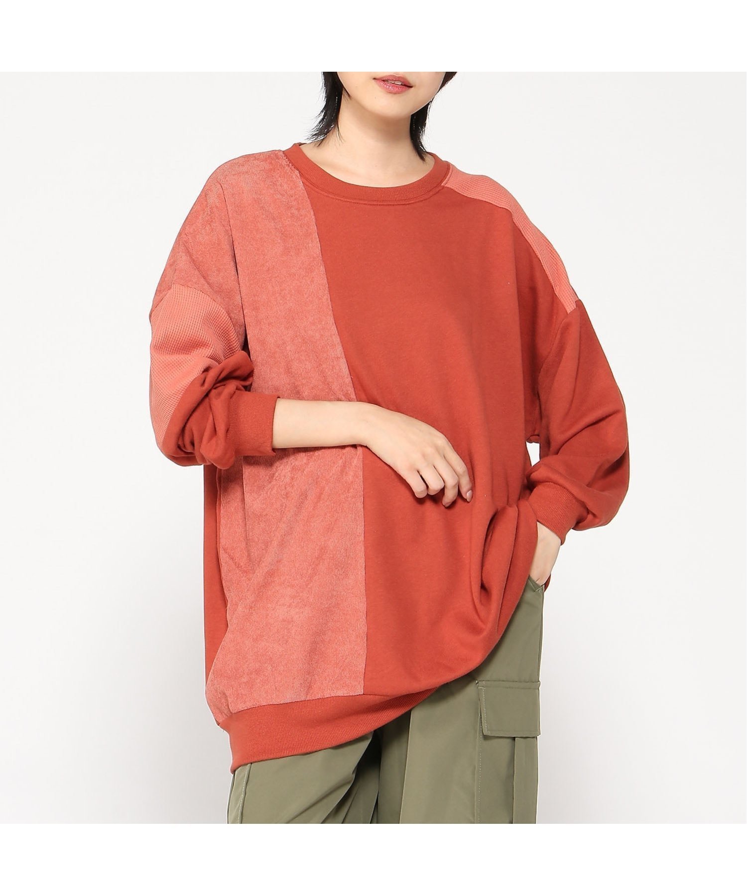 【ジーンズメイト/JEANS MATE】のC-FORT POINT/コーデュロイワッフル 切替 チュニック インテリア・キッズ・メンズ・レディースファッション・服の通販 founy(ファニー) 　ファッション　Fashion　レディースファッション　Fashion for Women　トップス・カットソー　Cut & Sew Tops　インナー　Innerwear　コーデュロイ　Corduroy, Cord Fabric　チュニック　Tunic, Long Top　リメイク　Remake, Reconstructed　ワッフル　Waffle, Waffle Knit　冬　Winter / This Winter　切替　Switching, Contrast Panel　レンガ|ID: prp329100004657936 ipo3291000000033827216