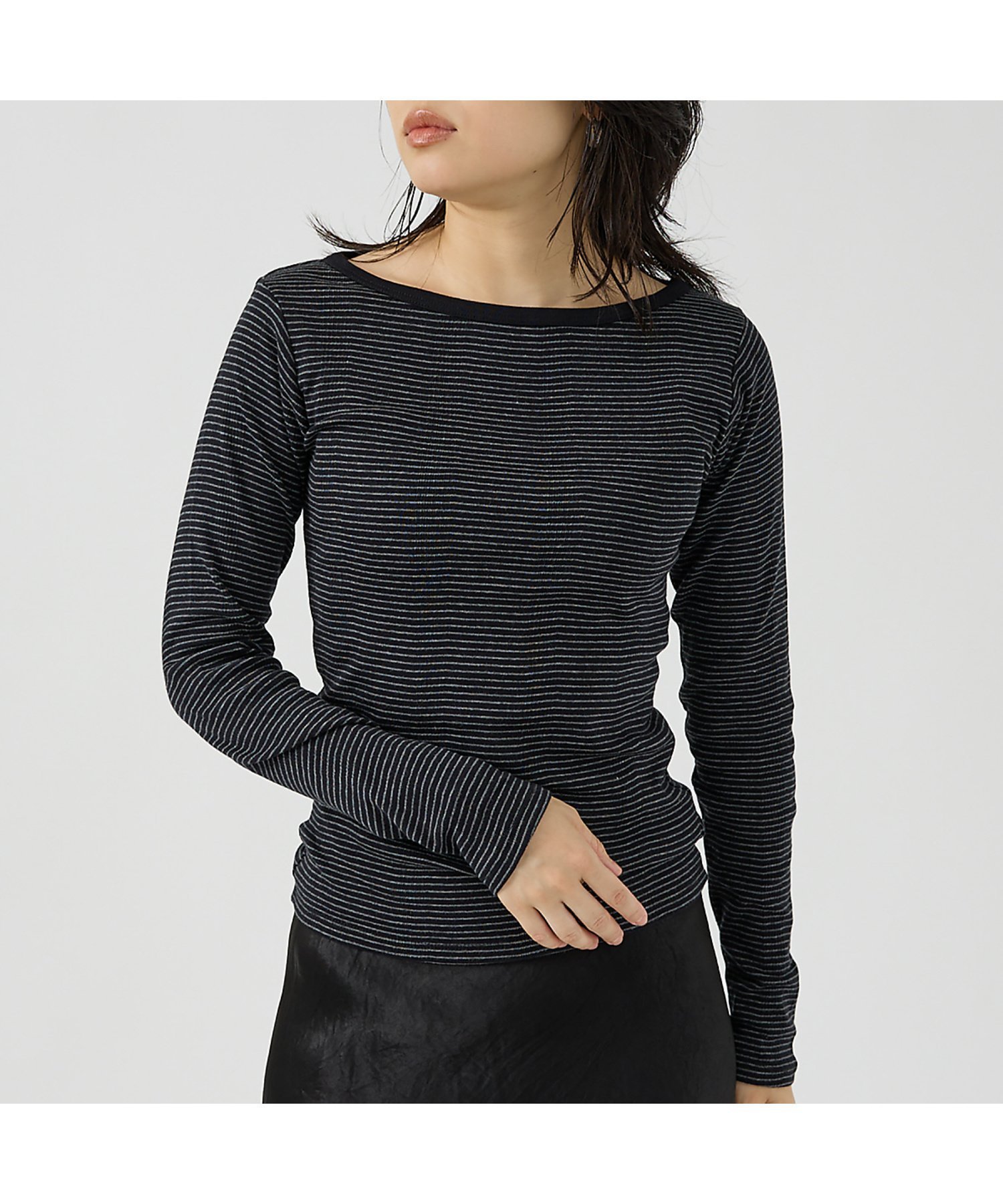 【ルージュヴィフラクレ/Rouge vif la cle】の【Robert P. Miller】パネルリブボートネックTEE / ロンT / インテリア・キッズ・メンズ・レディースファッション・服の通販 founy(ファニー) 　ファッション　Fashion　レディースファッション　Fashion for Women　トップス・カットソー　Cut & Sew Tops　ロングTシャツ・Tシャツ　Longline T-Shirts & Tees　インナー　Innerwear　フィット　Fit, Slim Fit　ベーシック　Basic, Essential　秋　Autumn　ブラック系その他1|ID: prp329100004657993 ipo3291000000033728543