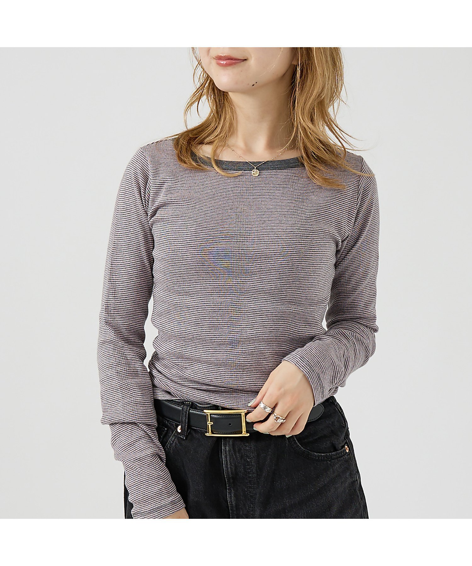 【ルージュヴィフラクレ/Rouge vif la cle】の【Robert P. Miller】パネルリブボートネックTEE / ロンT / インテリア・キッズ・メンズ・レディースファッション・服の通販 founy(ファニー) 　ファッション　Fashion　レディースファッション　Fashion for Women　トップス・カットソー　Cut & Sew Tops　ロングTシャツ・Tシャツ　Longline T-Shirts & Tees　インナー　Innerwear　フィット　Fit, Slim Fit　ベーシック　Basic, Essential　秋　Autumn　ピンク|ID: prp329100004657993 ipo3291000000033728550