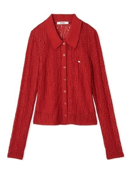 【スナイデル/SNIDEL】のカットレースポロブラウス インテリア・キッズ・メンズ・レディースファッション・服の通販 founy(ファニー) 　ファッション　Fashion　レディースファッション　Fashion for Women　トップス・カットソー　Cut & Sew Tops　シャツ・ブラウス・オフィスカジュアル　Elegant Blouses & Button-Ups　インナー　Innerwear　ウェーブ　Wavy Pattern　エレガント 上品　Elegant　キャミソール　Camisole, Spaghetti Strap Top　今季　This Season, Current Season　シアー　Sheer, See-Through　ストレート　Straight, Straight Cut　バランス　Balance, Style Balance　フィット　Fit, Slim Fit　フェミニン　Feminine, Girly　フリンジ　Fringe, Tassel　レース　Lace, Lace Fabric　おすすめ　Recommended / Our Picks　RED[046]|ID: prp329100004658008 ipo3291000000033716970