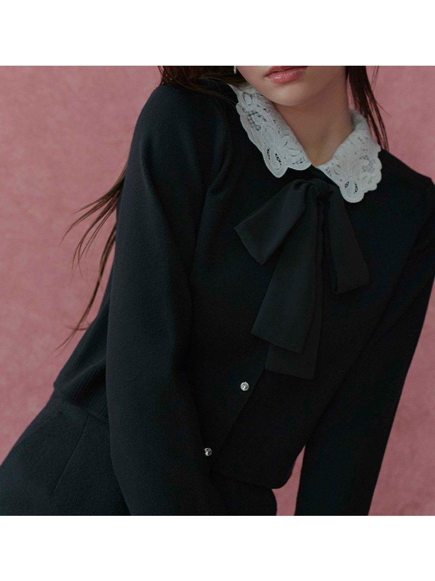 【セルフォード/CELFORD】の【WEB限定】デタッチャブルレースカラーカーディガン インテリア・キッズ・メンズ・レディースファッション・服の通販 founy(ファニー) 　ファッション　Fashion　レディースファッション　Fashion for Women　トップス・カットソー　Cut & Sew Tops　カーディガン・羽織り　Layered Style Cardigans　スマート　Smart, Elegant　ボトム　Bottoms, Lower Wear　リボン　Ribbon, Bow　レース　Lace, Lace Fabric　A/W・秋冬　Autumn/Winter　BLK[009]|ID: prp329100004658091 ipo3291000000034833050