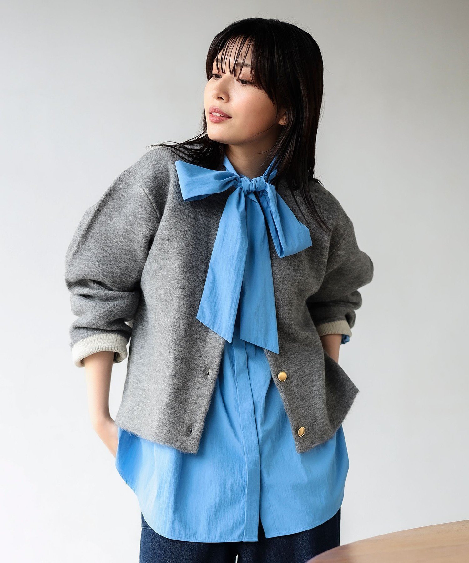 【ビームス ハート/BEAMS HEART】のダブルフェイス クルーニット カーディガン インテリア・キッズ・メンズ・レディースファッション・服の通販 founy(ファニー) 　ファッション　Fashion　レディースファッション　Fashion for Women　トップス・カットソー　Cut & Sew Tops　ニット　Knit Tops & Sweaters　カーディガン・羽織り　Layered Style Cardigans　インナー　Innerwear　カーディガン　Cardigan, Knitwear　クラシカル　Classical, Vintage-Inspired　ストレート　Straight, Straight Cut　センター　Center, Center Line　ダブル　Double, Double-Breasted　デニム　Denim, Jeans Material　フェイス　Face, Facial Design　フロント　Front, Front Design　A/W・秋冬　Autumn/Winter　おすすめ　Recommended / Our Picks　GREY|ID: prp329100004658140 ipo3291000000033718475
